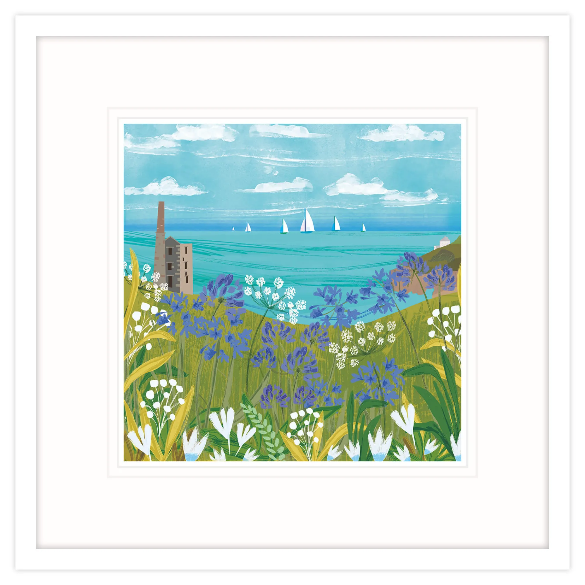 Cornwall|Coastal Scenes*Whistlefish Agapanthus Over Rinsey Head Framed Print