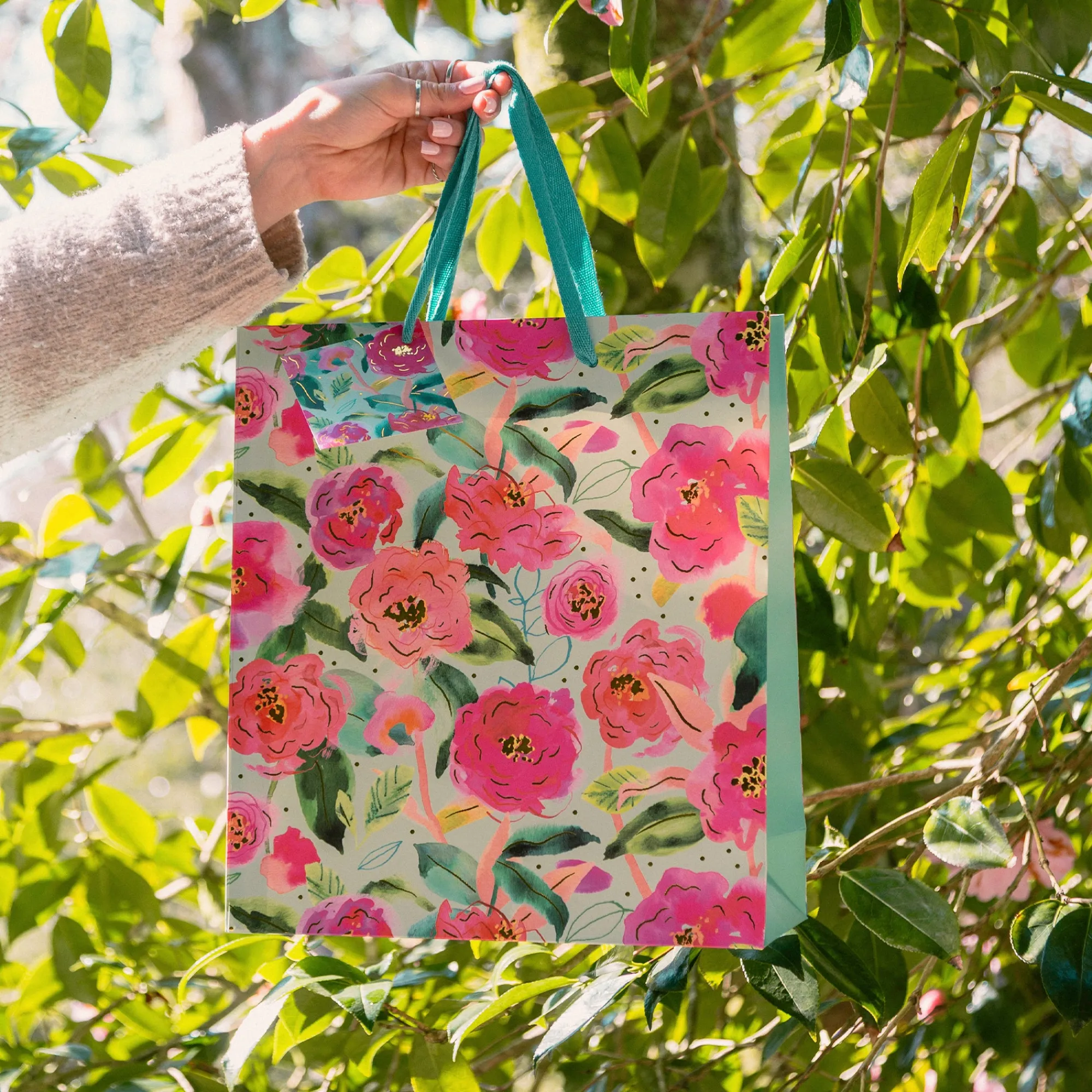 Gift Bags|Gift Bags*Whistlefish Aqua Camellia Large Gift Bag