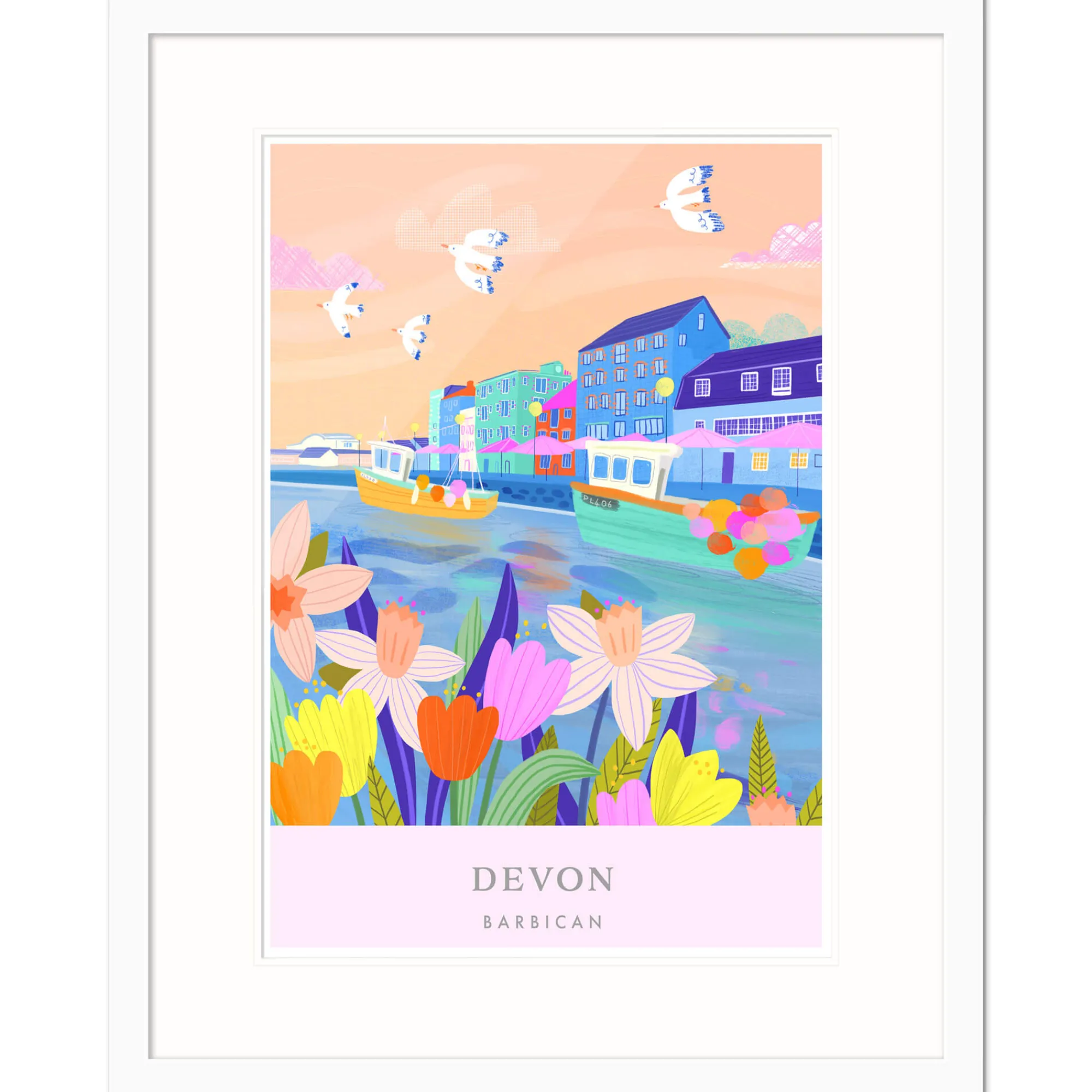 Devon|Coastal Scenes*Whistlefish Barbican Brights Med Framed Print
