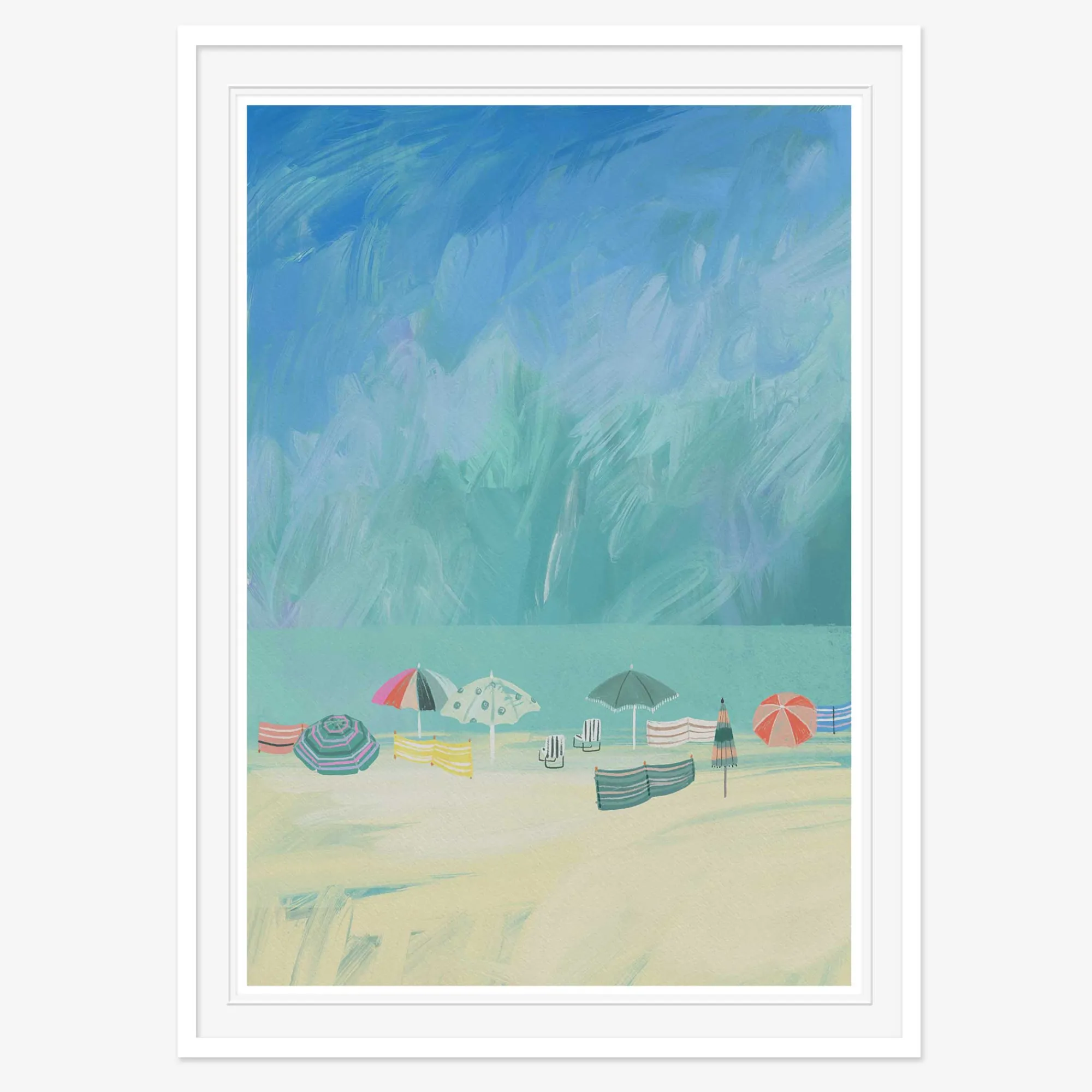 Coastal Scenes|Framed Prints*Whistlefish Beach Brollies Large Framed Print