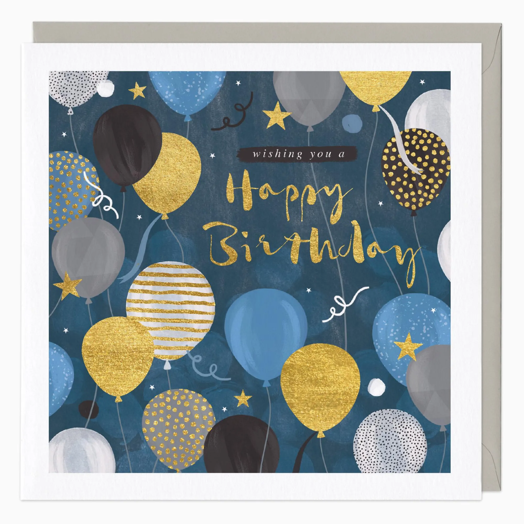 Birthday|For Him*Whistlefish Blue And Gold Birthday Balloons Card