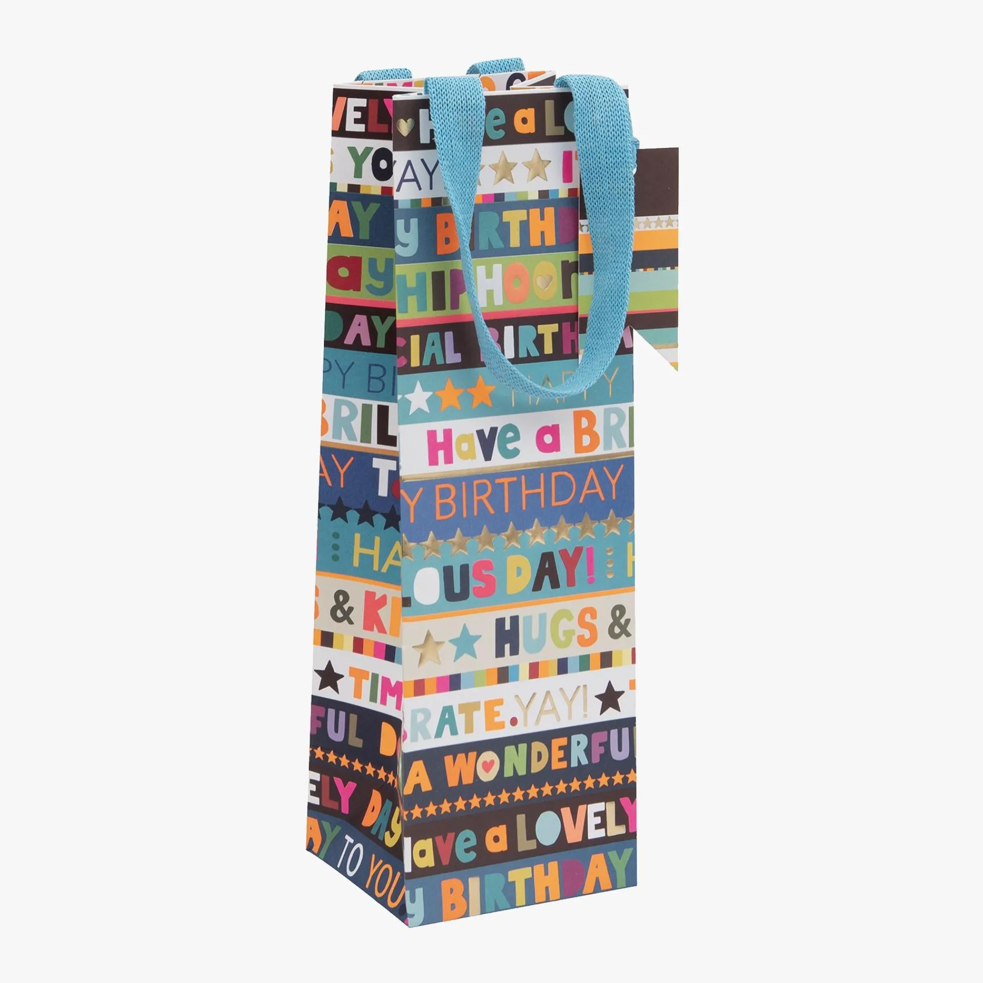 Gift Bags|Gift Bags*Whistlefish Blue Birthday Stripes Bottle Bag