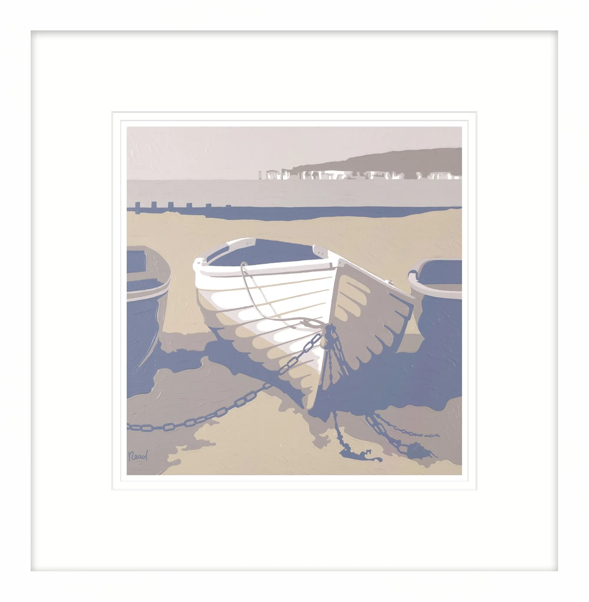 Travel|Framed Prints*Whistlefish Blue Boat Old Harry Framed Print