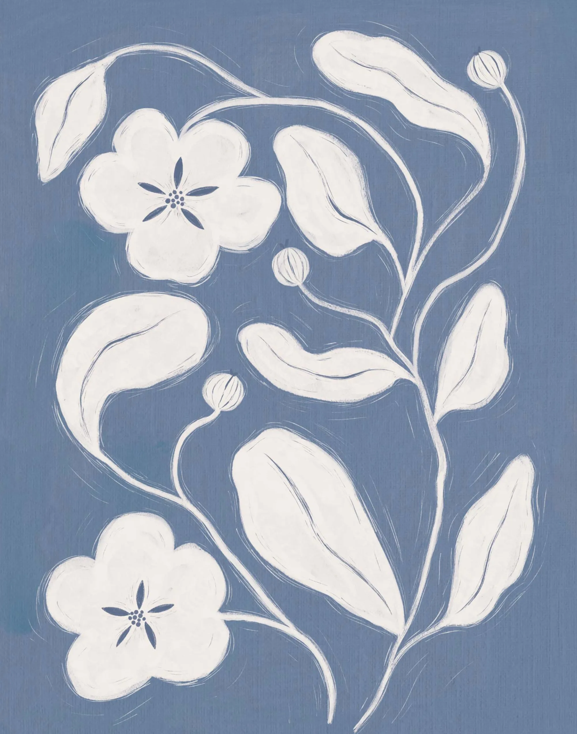 Floral & Flowers|Featured Artwork*Whistlefish Blue Floral Vine Framed Print