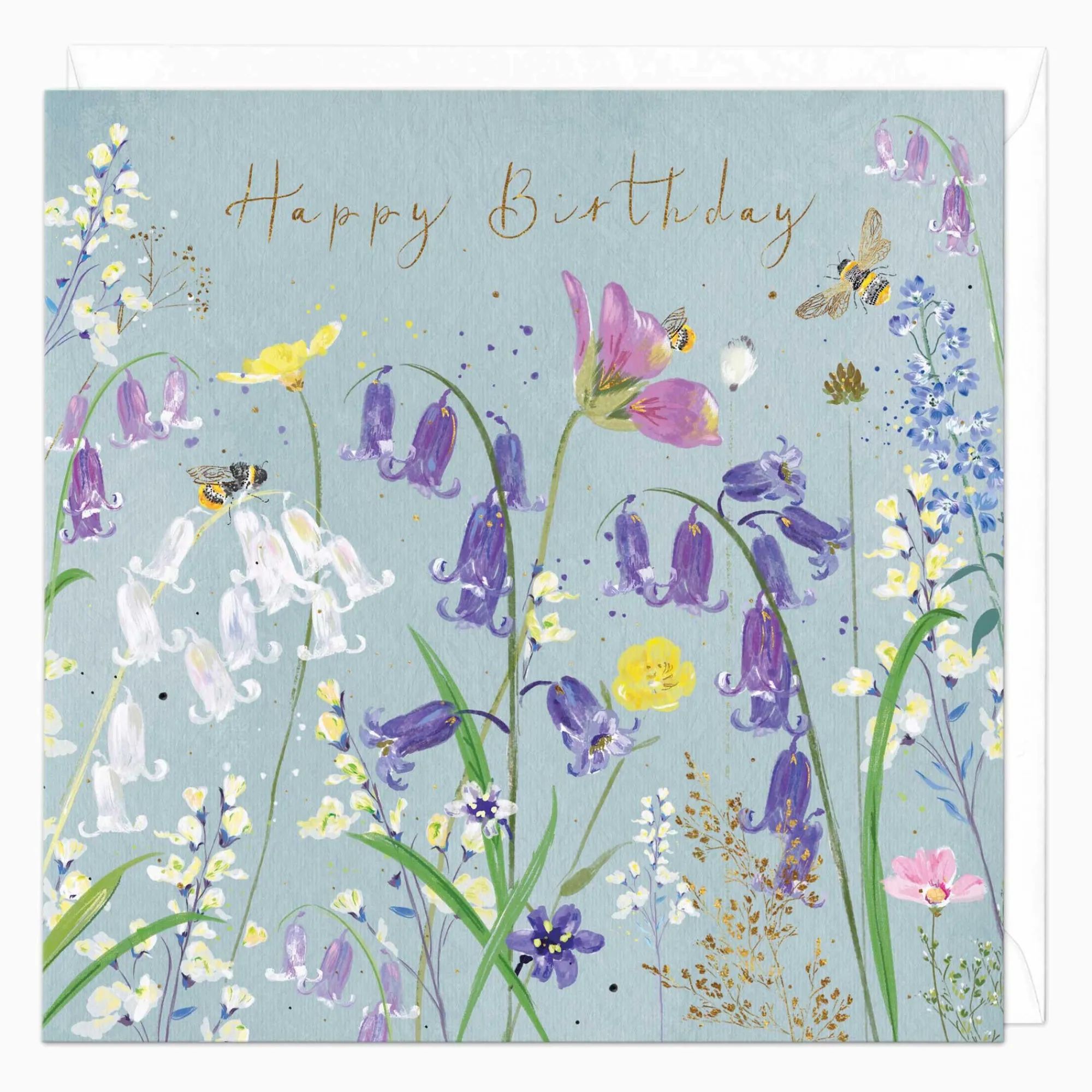 Birthday*Whistlefish Bluebells And Bees Floral Birthday Card