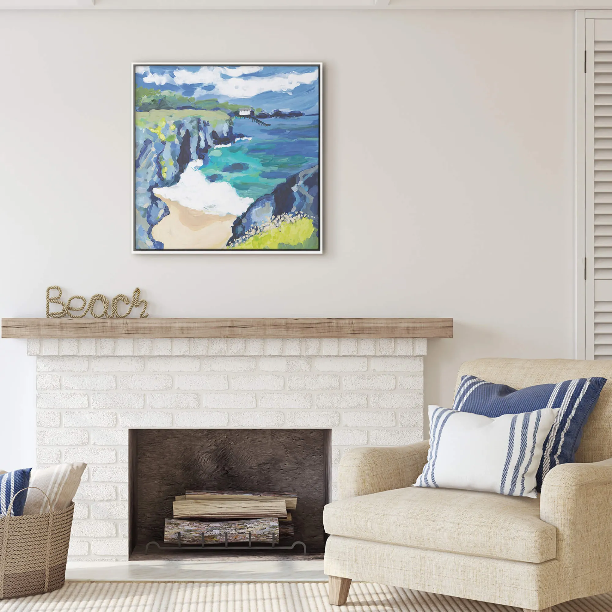 Coastal Scenes|Framed Canvas*Whistlefish Breakers In The Cove Framed Canvas