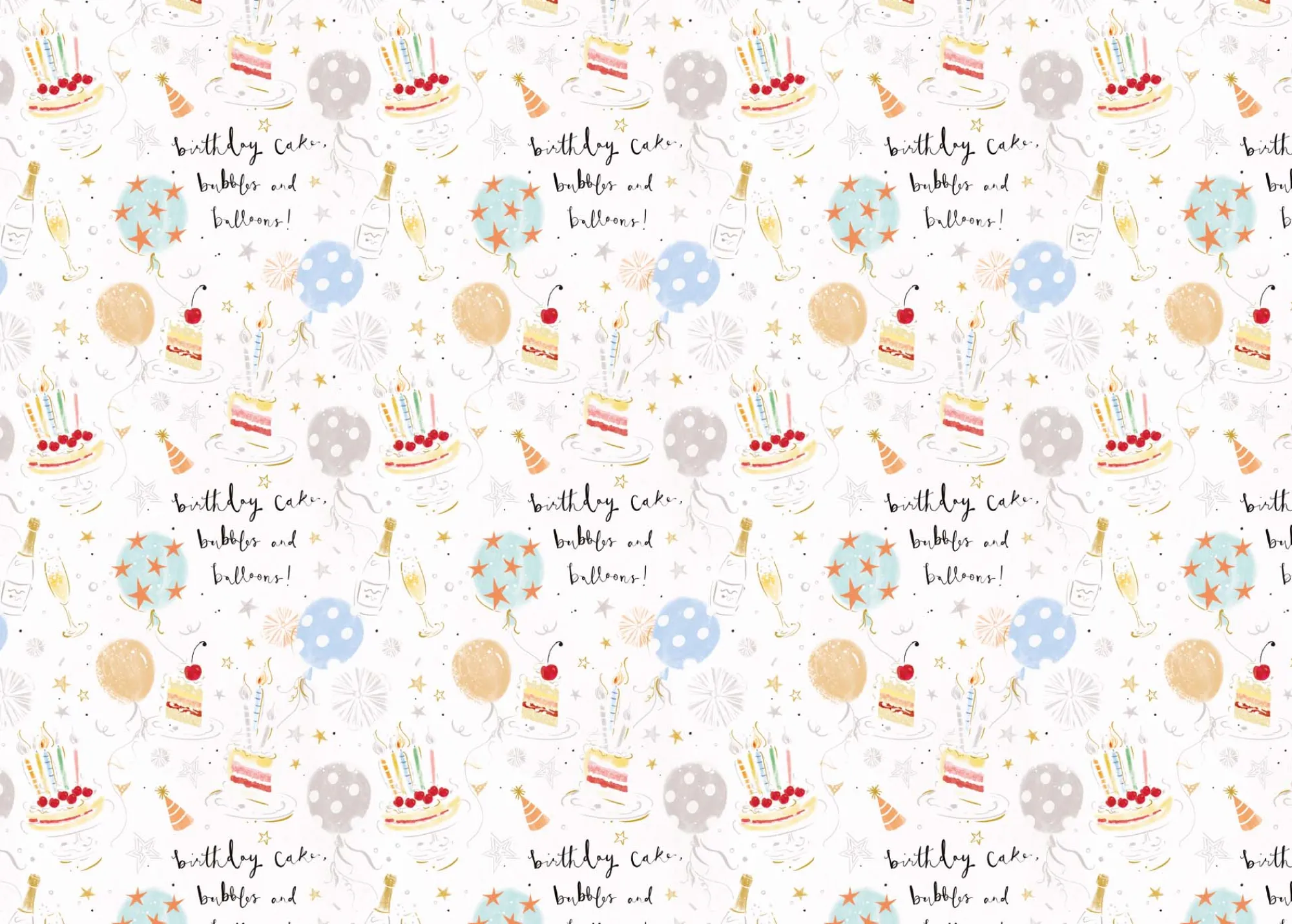 Gift Wrap|Birthday*Whistlefish Cake, Bubbles & Balloons Wrapping Paper