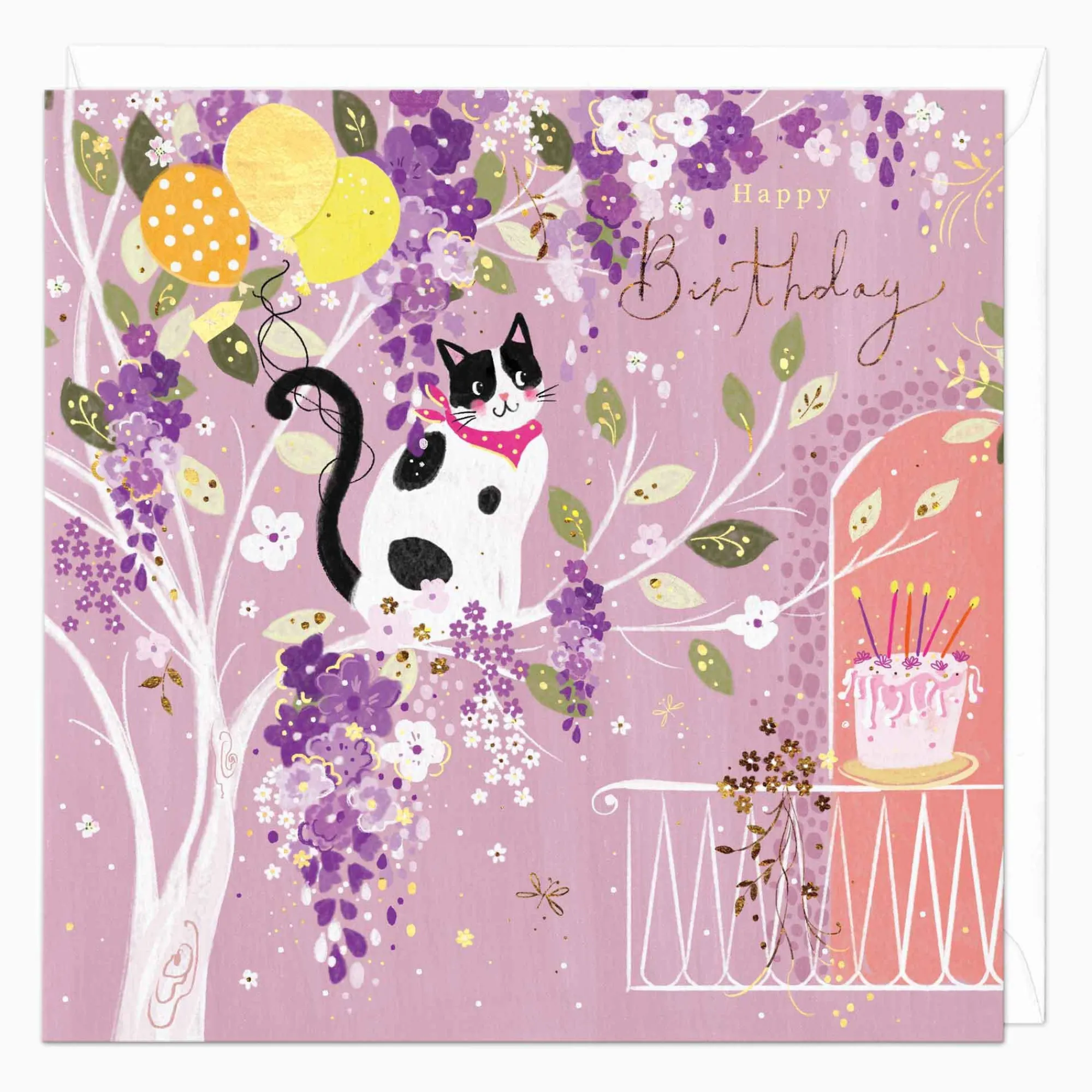 Birthday|For Her*Whistlefish Cat In The Blossoms Card