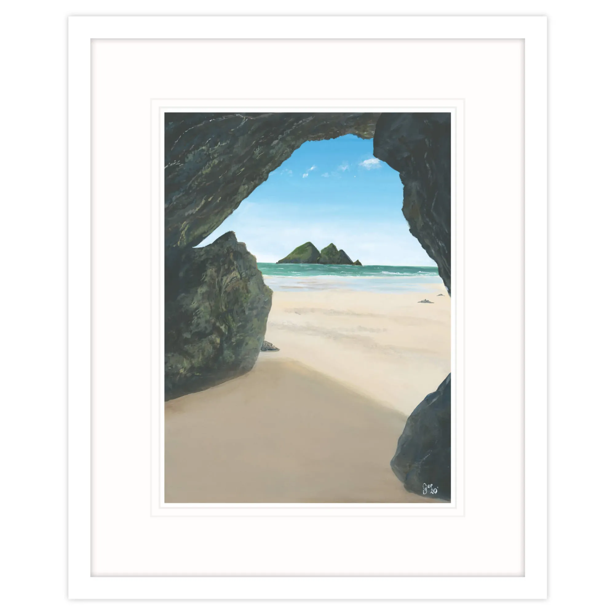 Cornwall|Coastal Scenes*Whistlefish Cave At Holywell Bay Framed Print
