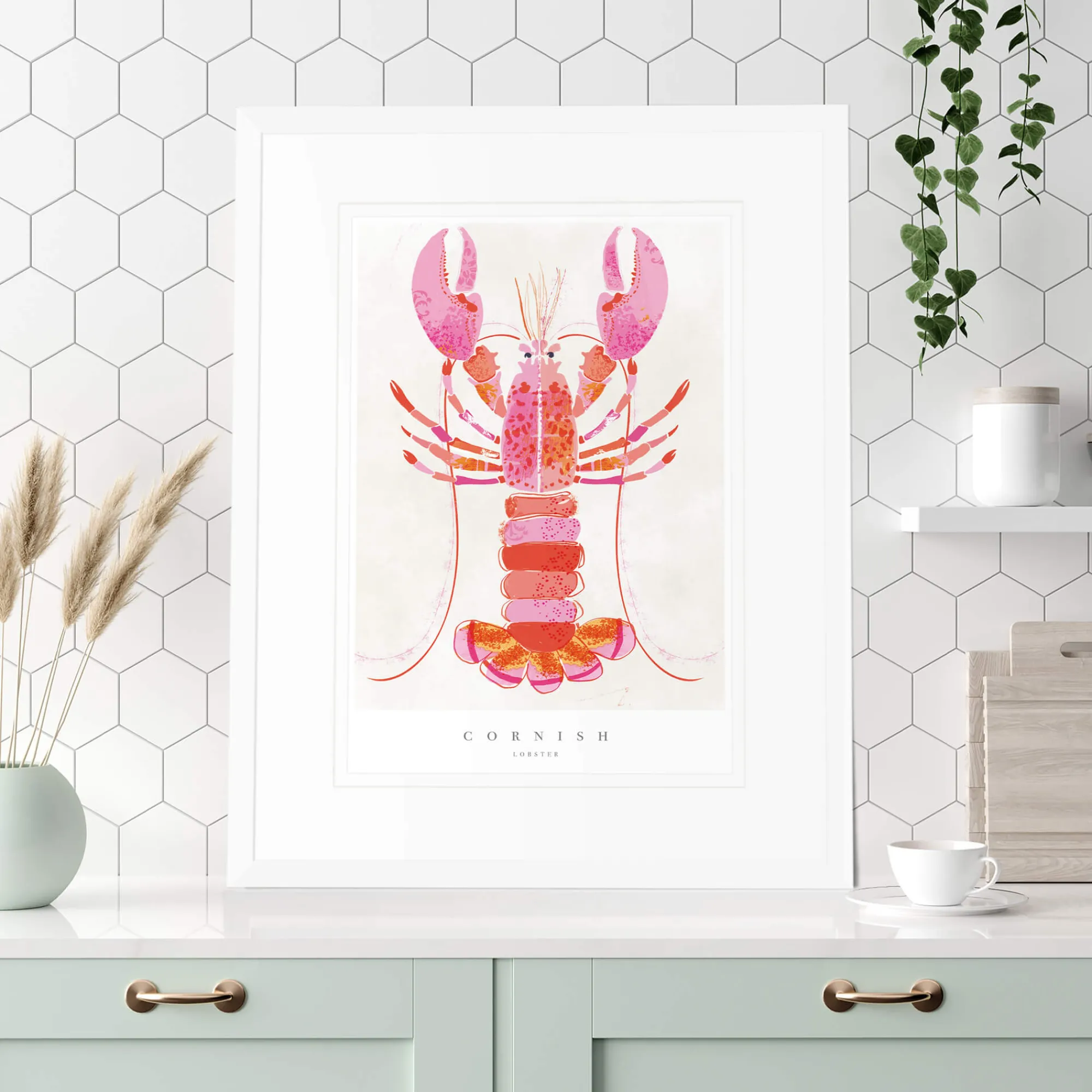 Cornwall|Sea Creatures*Whistlefish Cornish Lobster Medium Framed Print