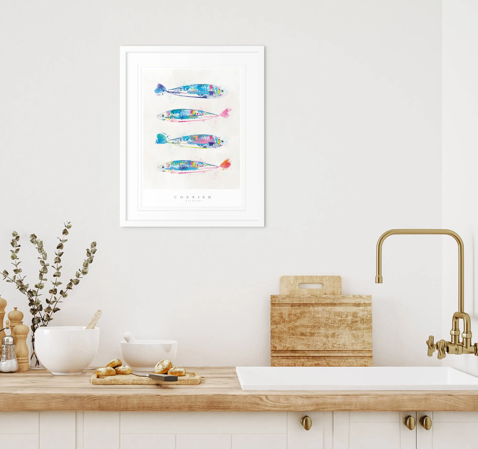Sea Creatures|Animal*Whistlefish Cornish Mackerel Medium Framed Print