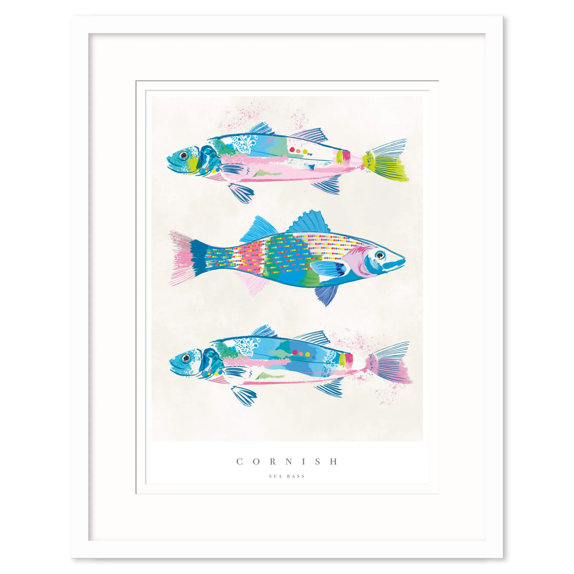 Sea Creatures|Coastal Scenes*Whistlefish Cornish Sea Bass Medium Framed Print