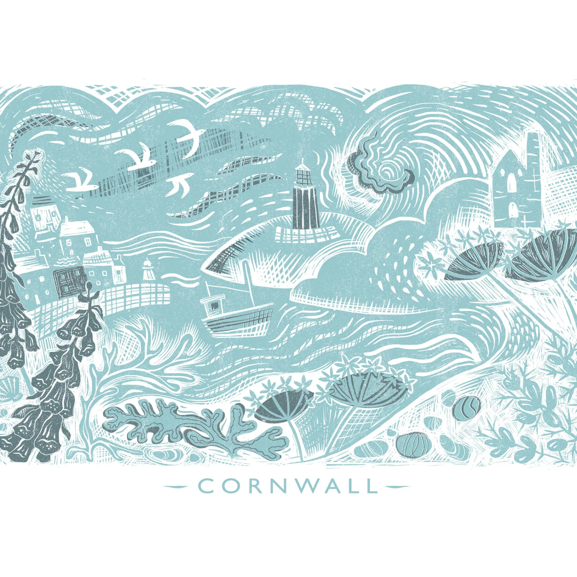 Unframed Prints*Whistlefish Cornwall Lino Art Print