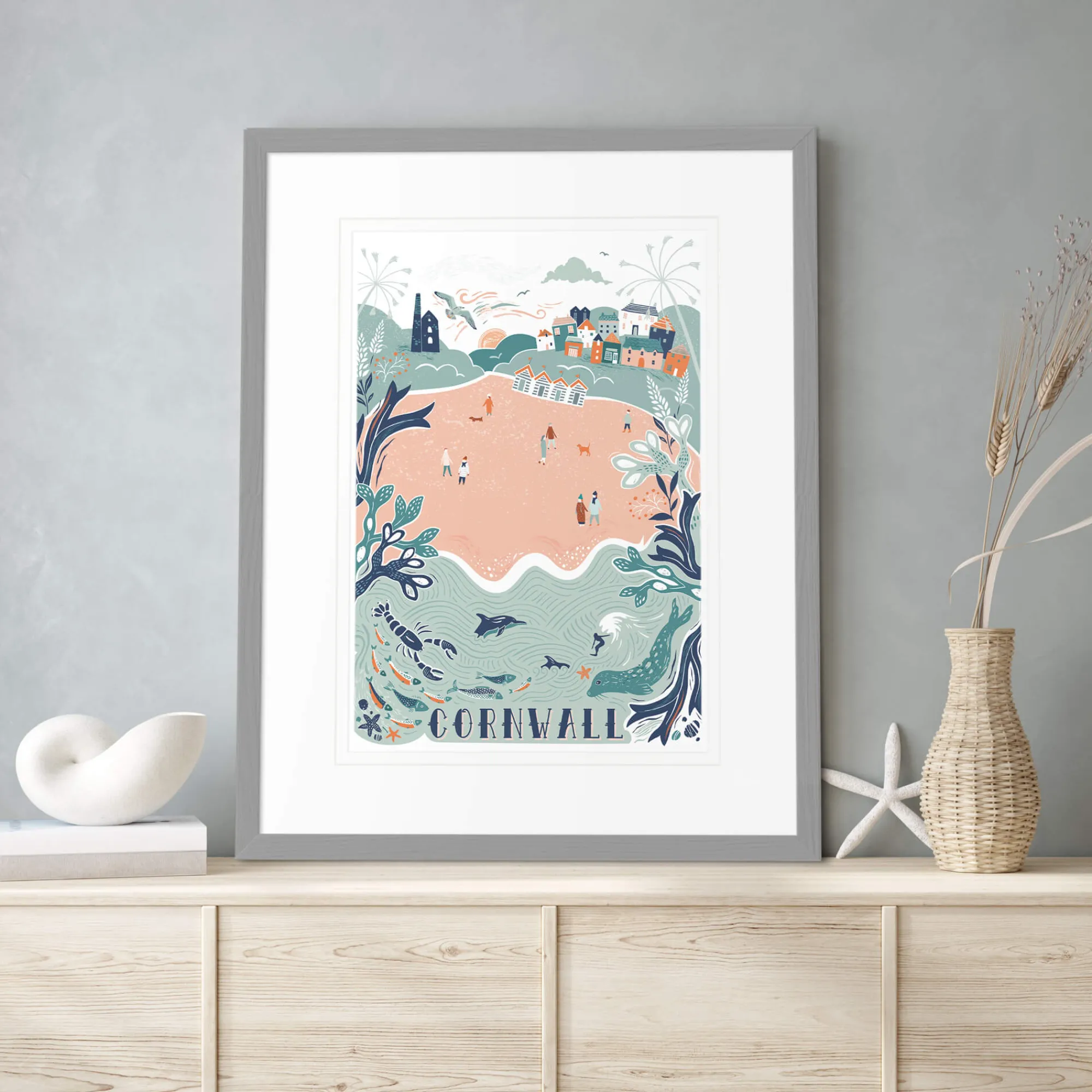 Cornwall|Framed Prints*Whistlefish Cornwall Lino Framed Print