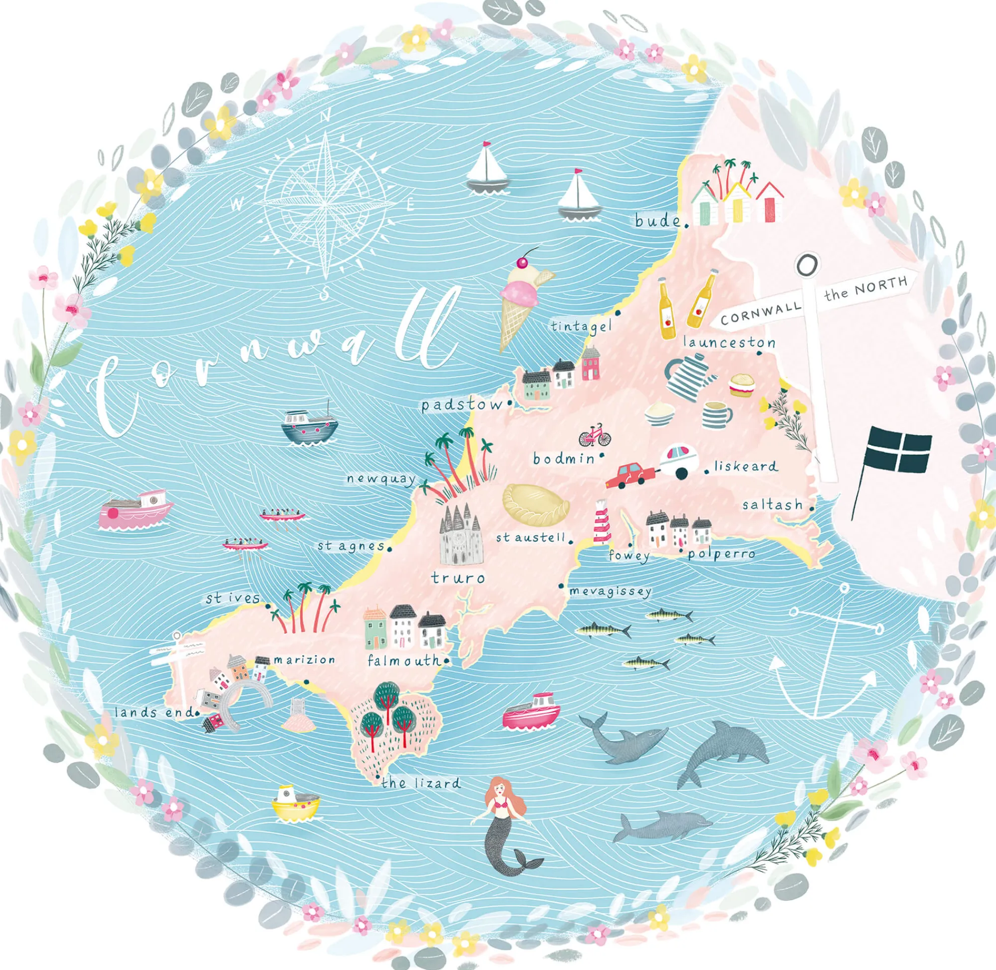 Unframed Prints*Whistlefish Cornwall Map Art Print