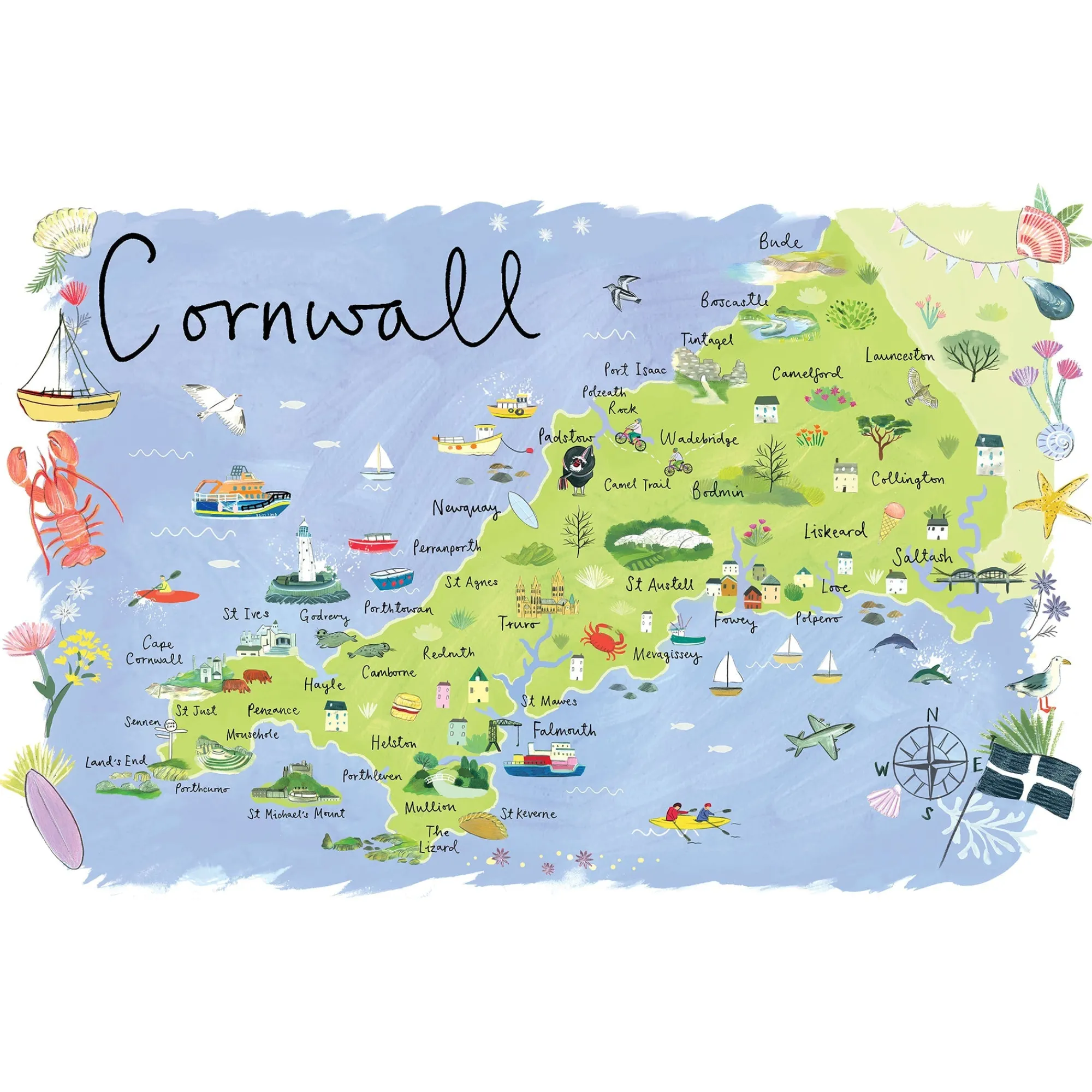 Unframed Prints*Whistlefish Cornwall Map Landscape Art Print
