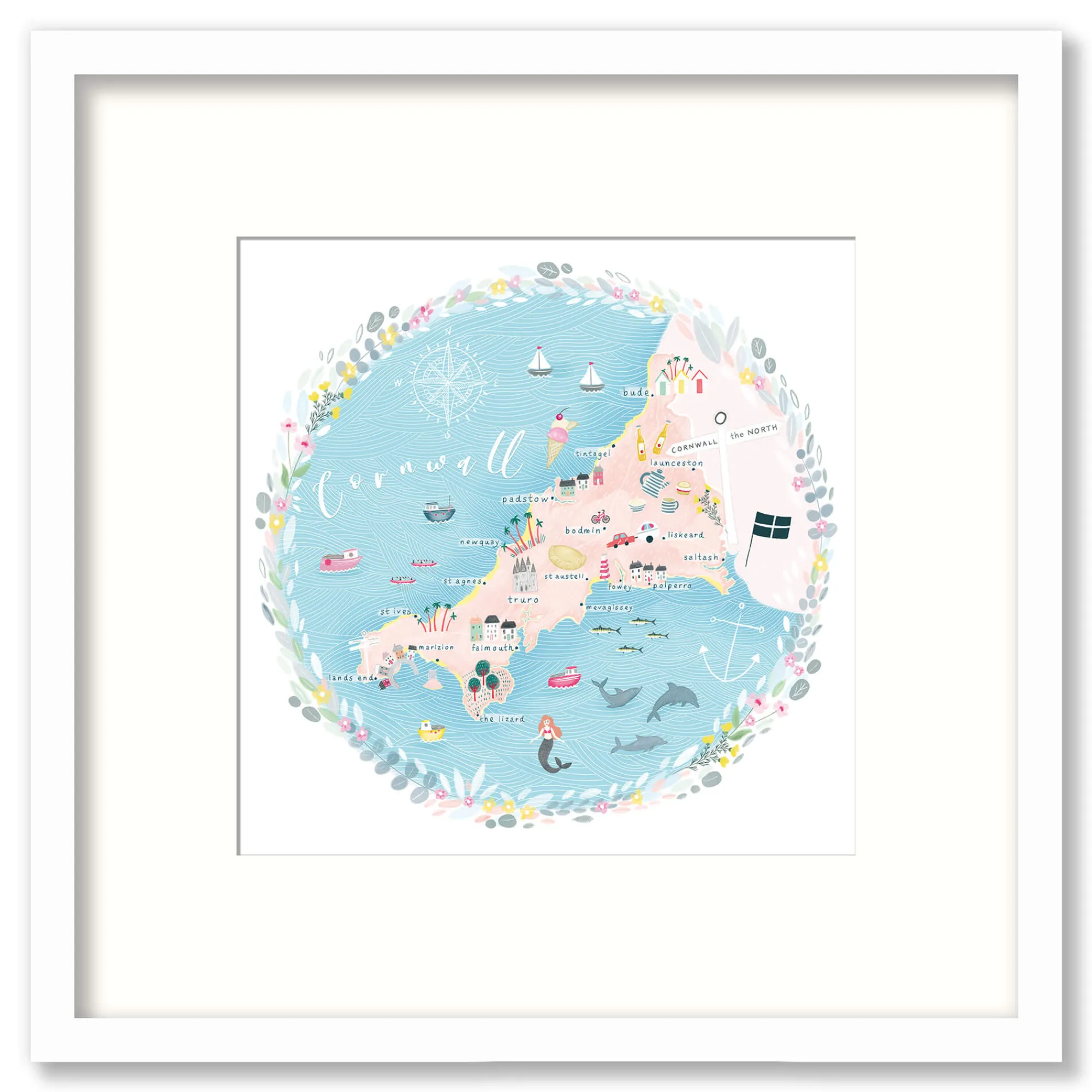 Cornwall|Framed Prints*Whistlefish Cornwall Map Mini Square Framed Print