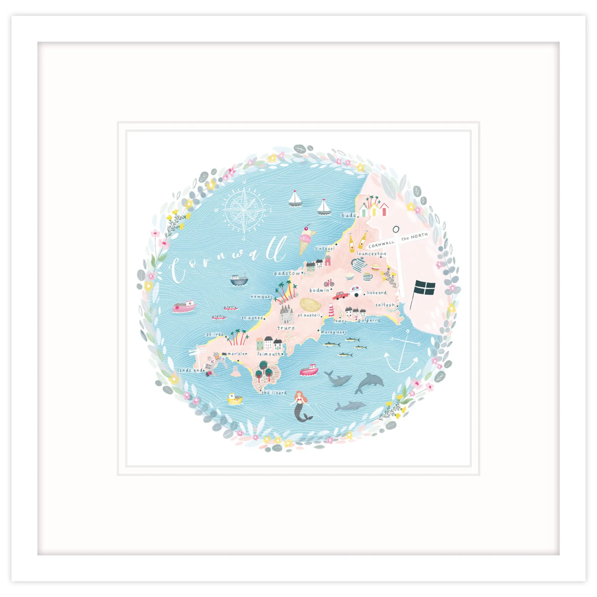 Cornwall|Framed Prints*Whistlefish Cornwall Map Small Framed Print