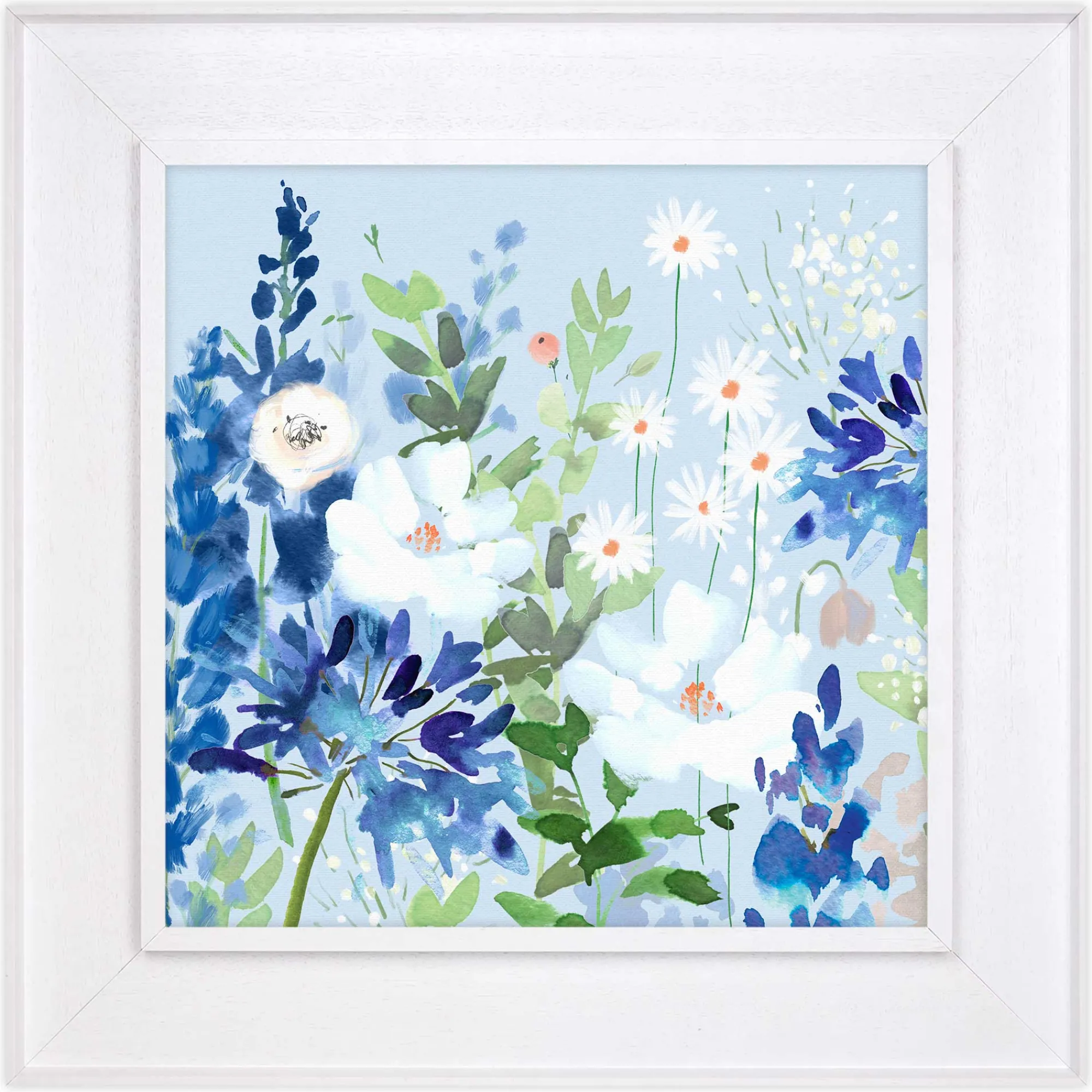 Floral & Flowers|Framed Canvas*Whistlefish Daisy In Blue Tray Framed Canvas