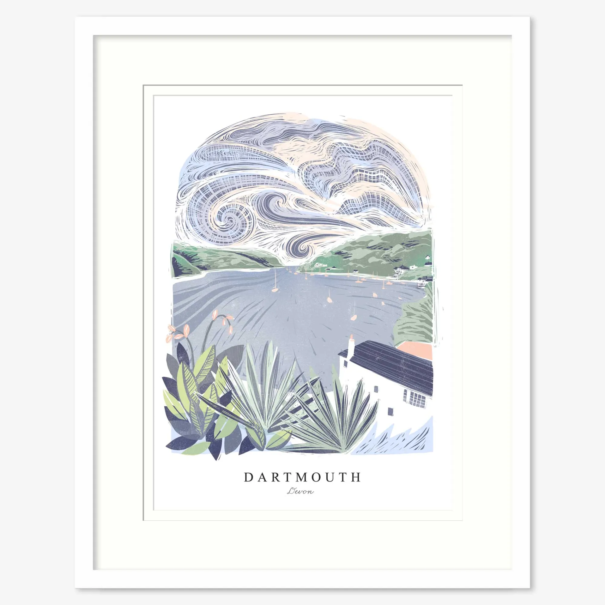Dartmouth|Cornwall*Whistlefish Dartmouth Lino Small Framed Print