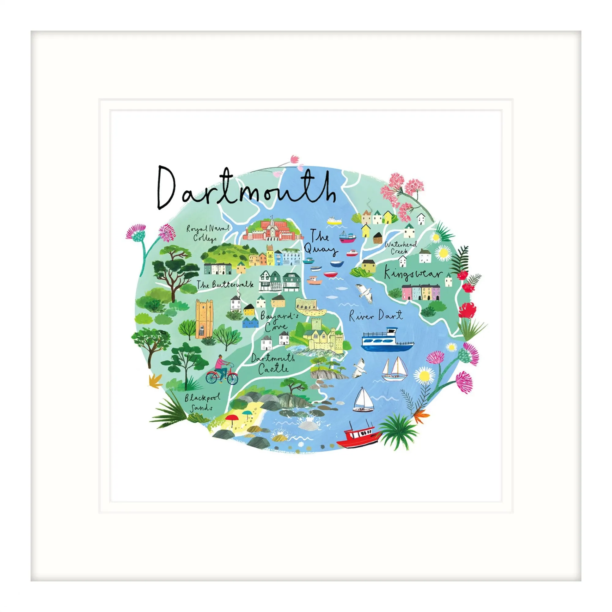 Dartmouth|Devon*Whistlefish Dartmouth Map Medium Framed Print