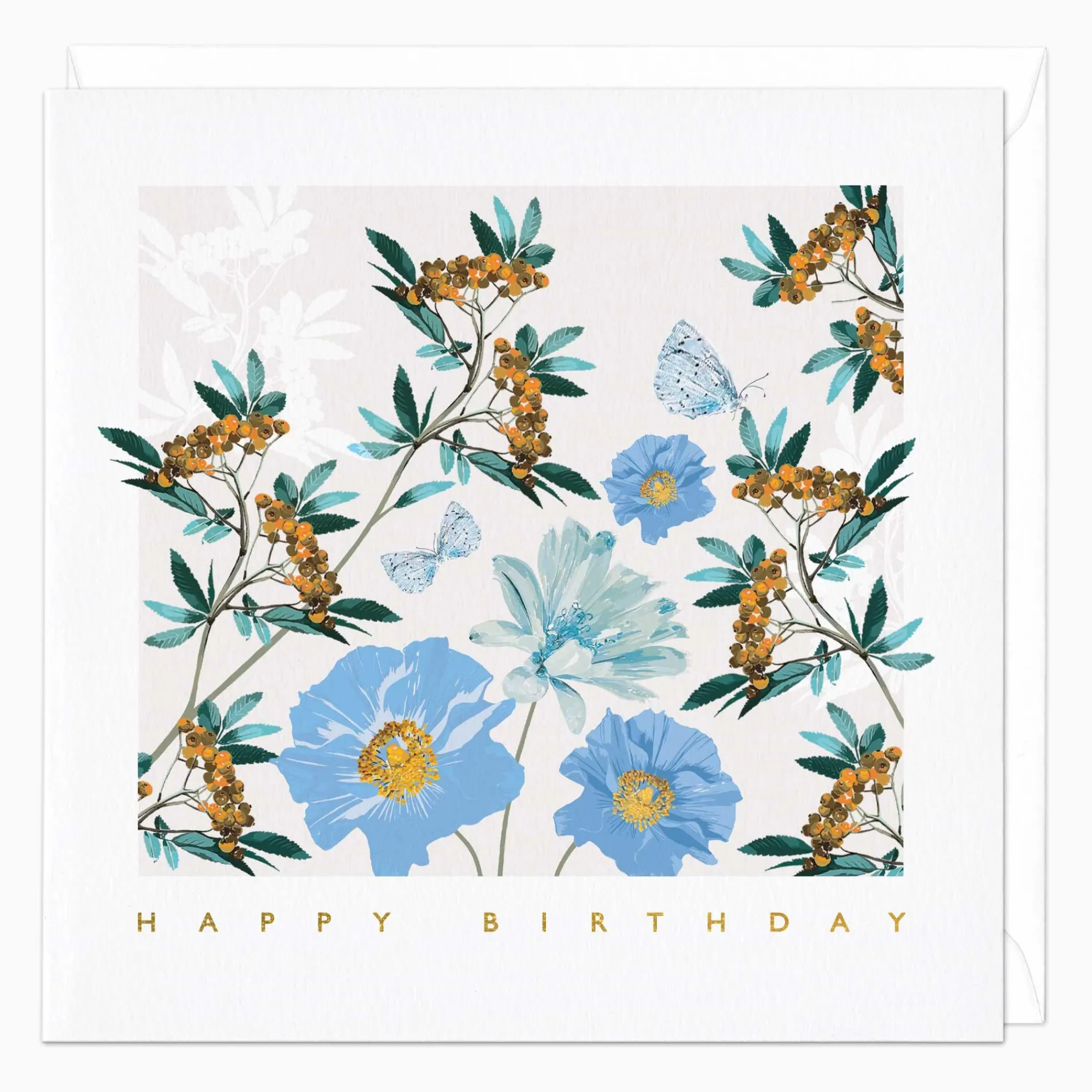 Birthday|For Her*Whistlefish Delphinium And Orange Berries Birthday Card