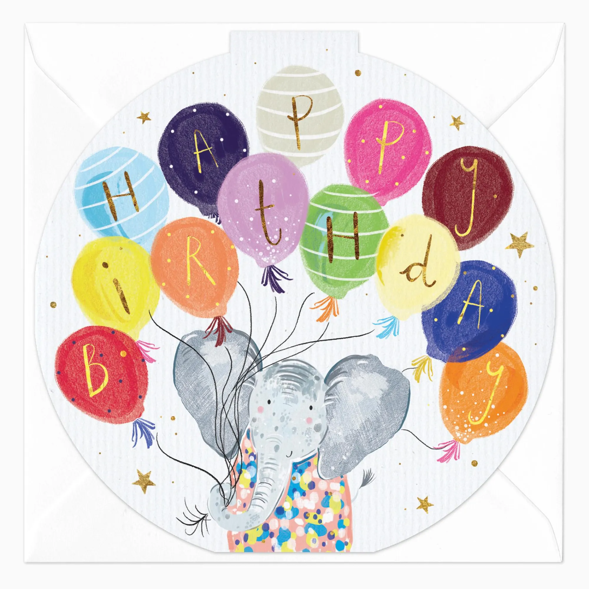 Birthday*Whistlefish Elephant Balloons Birthday Round Card