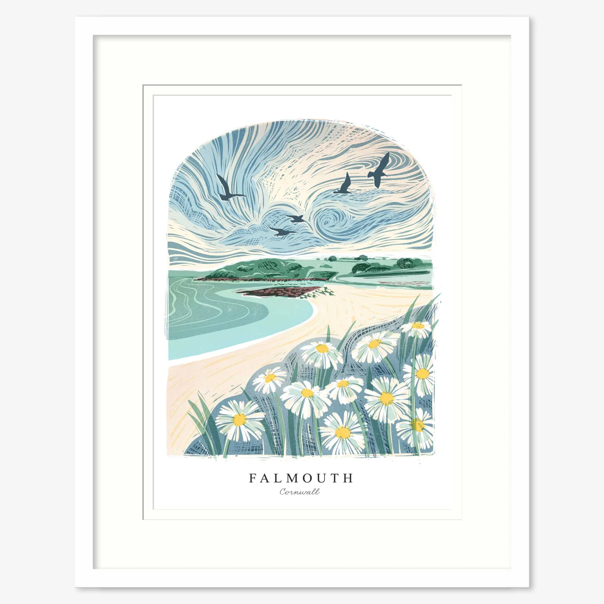 Falmouth|Cornwall*Whistlefish Falmouth Lino Large Framed Print