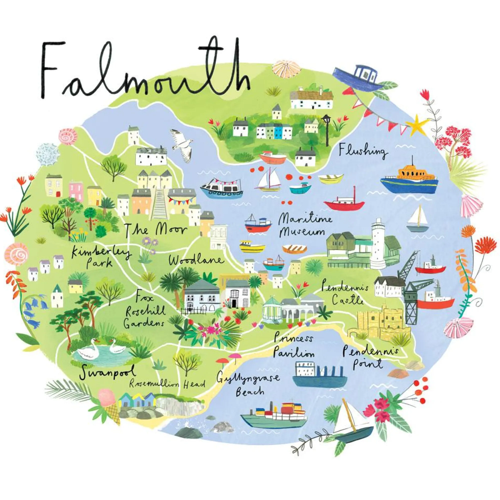 Unframed Prints*Whistlefish Falmouth Map Art Print