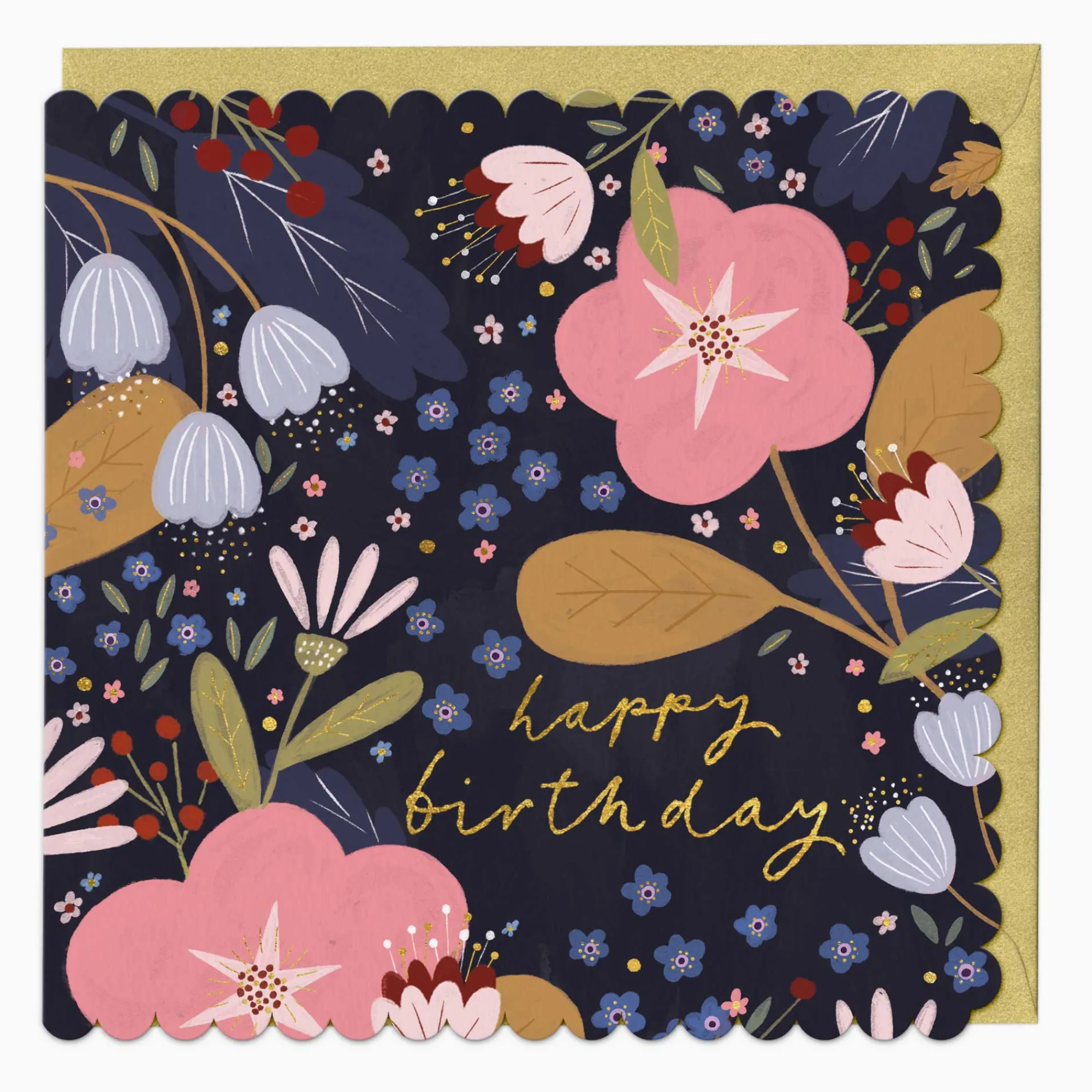 Birthday|For Her*Whistlefish Floral Scene Birthday Scalloped Card