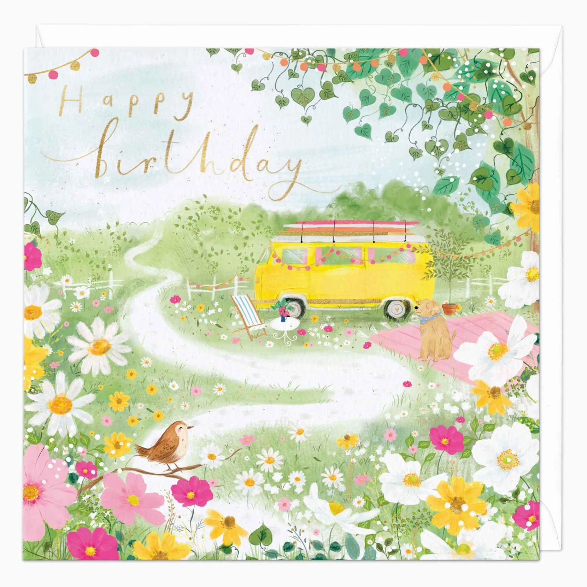 Birthday|For Her*Whistlefish Floral Scenery & Campervan Birthday Card