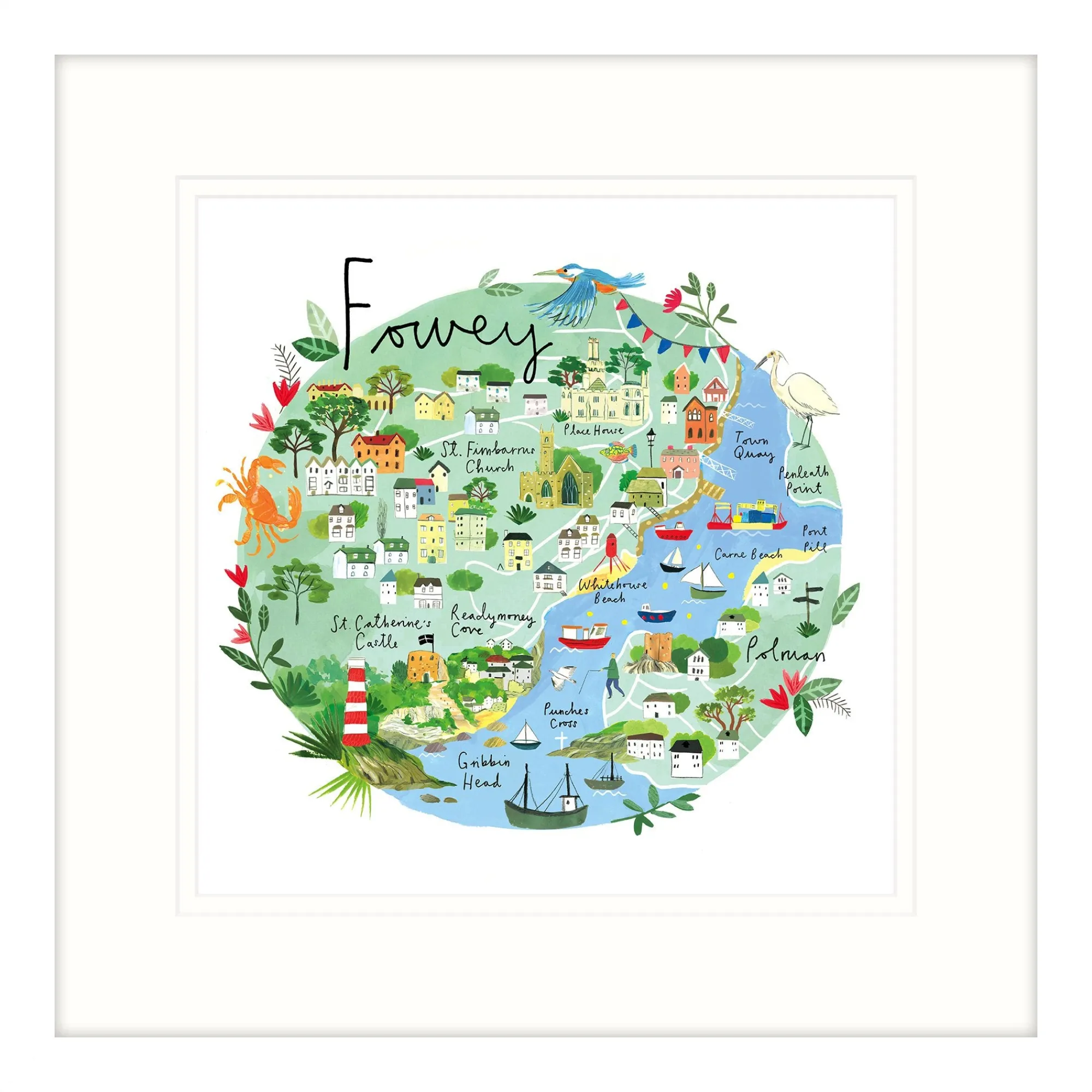 Fowey|Cornwall*Whistlefish Fowey Art Map Medium Framed Print