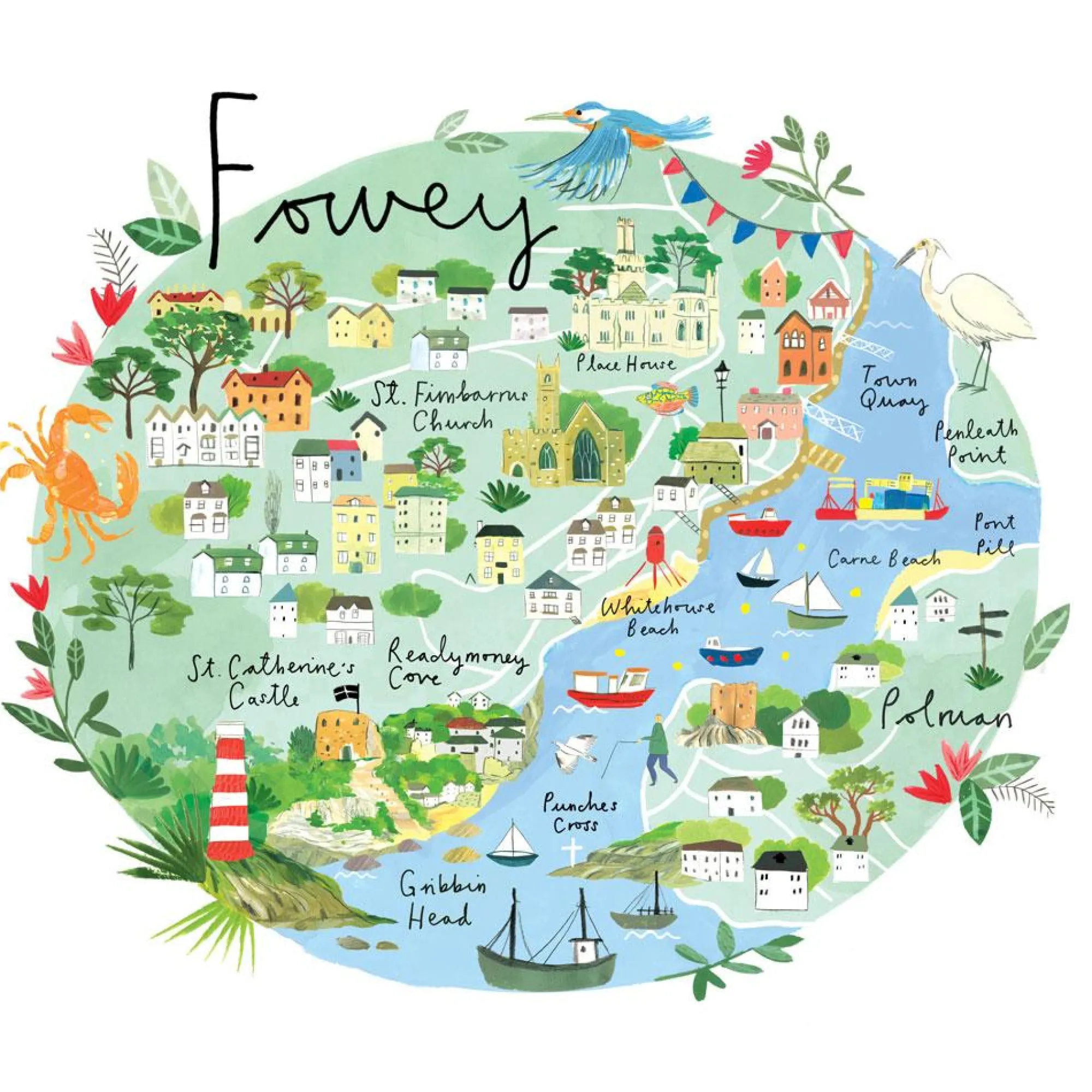 Unframed Prints*Whistlefish Fowey Map Art Print