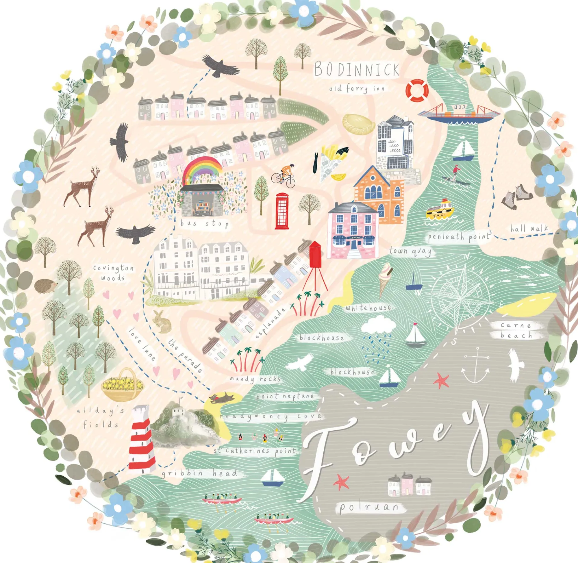 Unframed Prints*Whistlefish Fowey Map Art Print