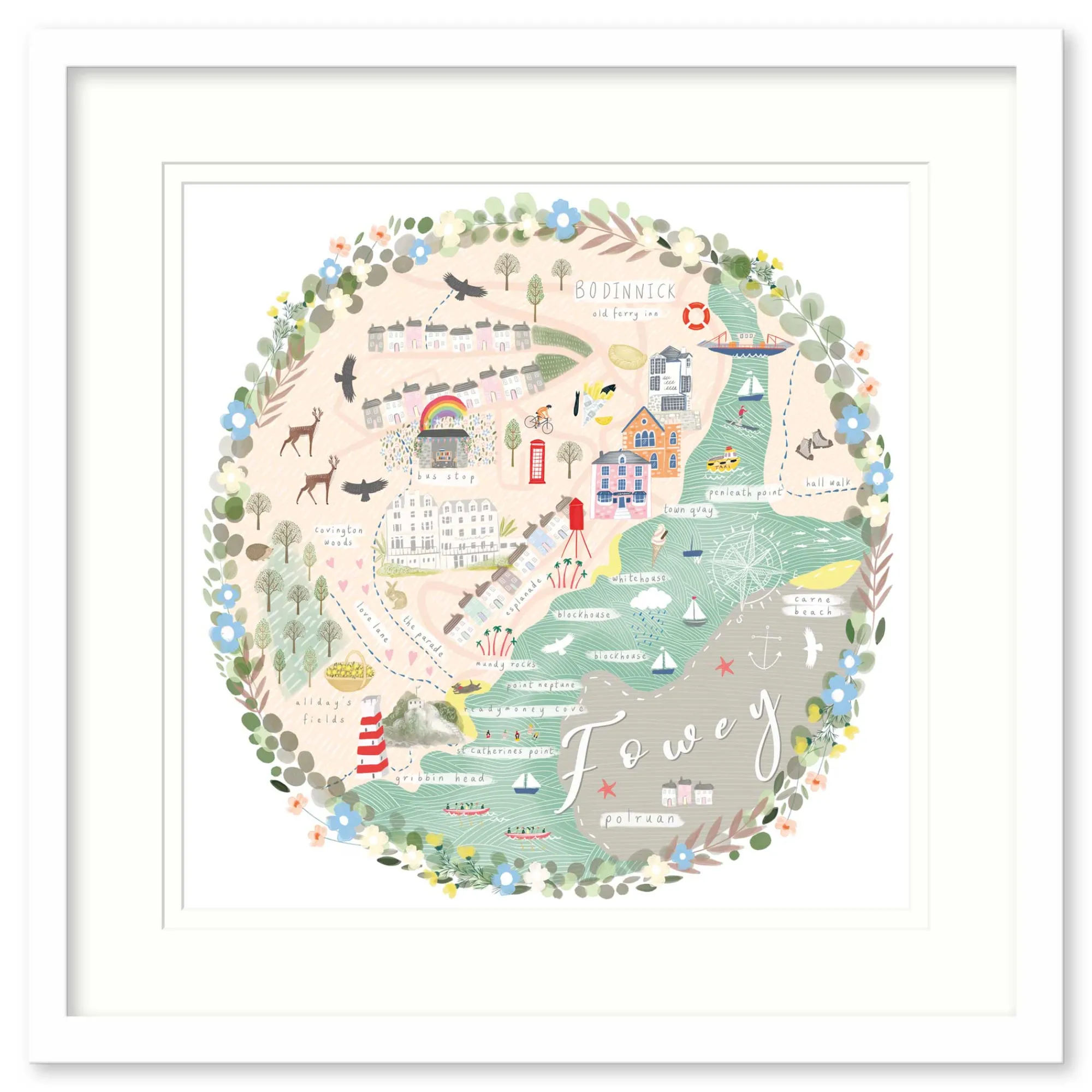 Fowey|Cornwall*Whistlefish Fowey Map Framed Print