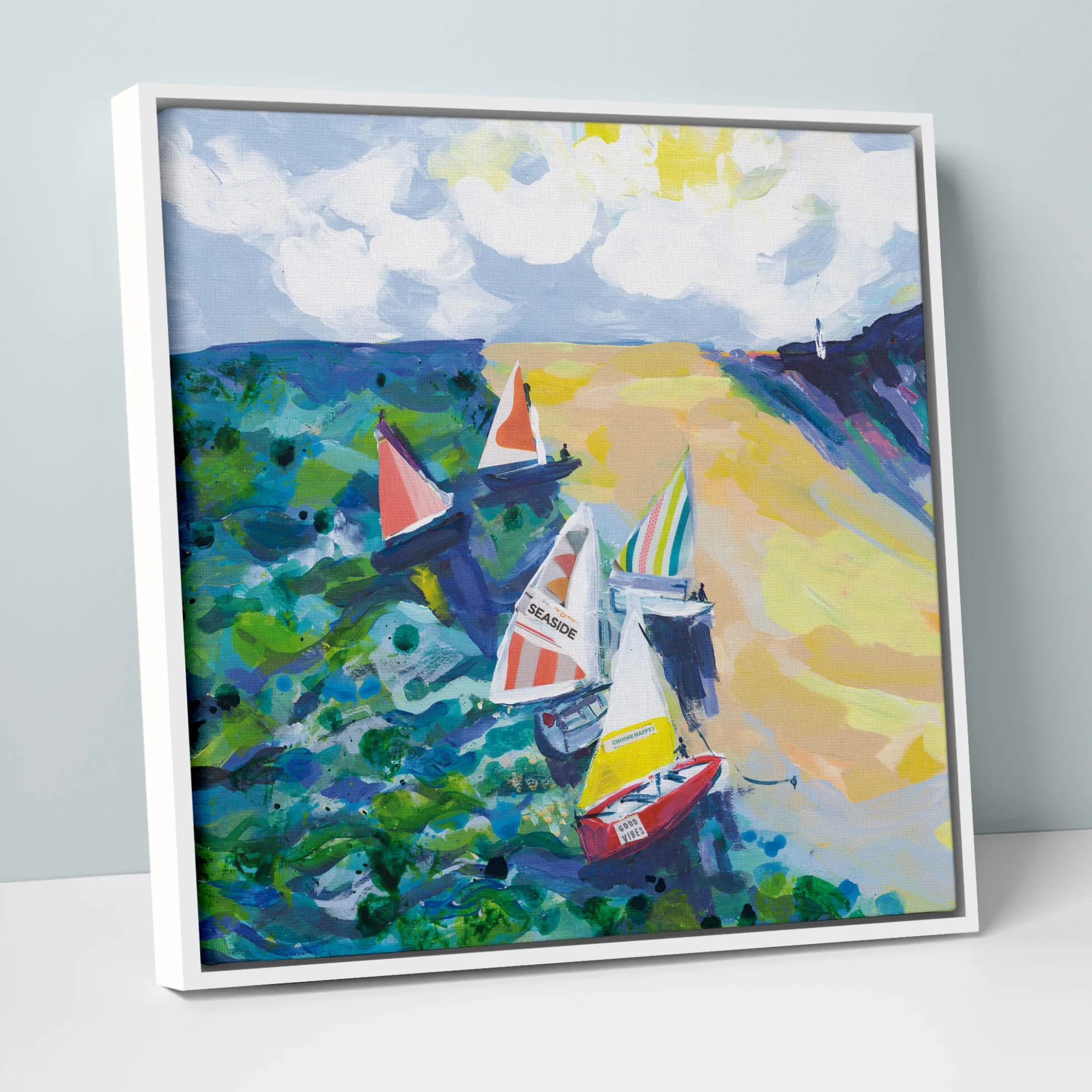 Coastal Scenes|Framed Canvas*Whistlefish Fun On The Water Framed Canvas