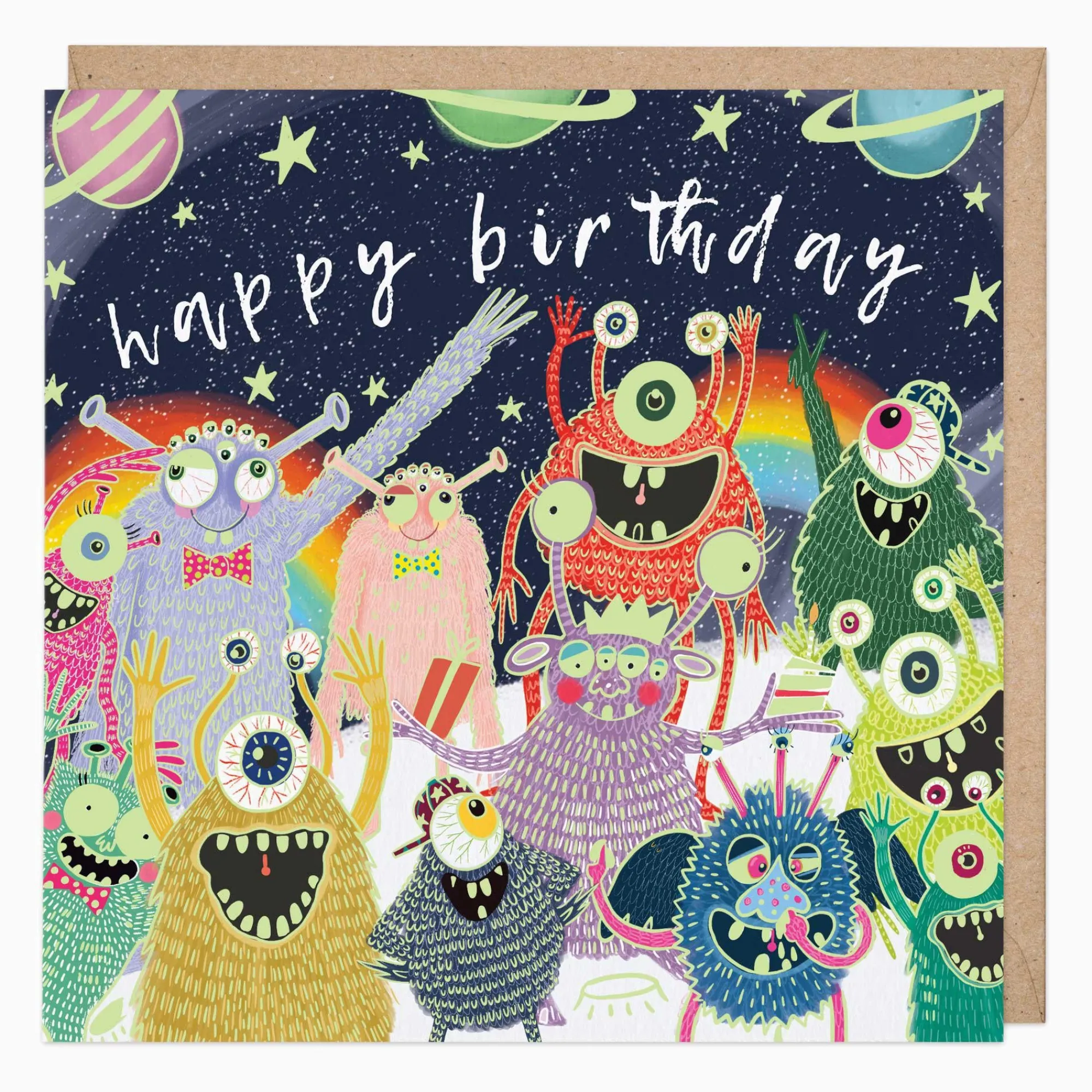 Birthday|For Children*Whistlefish Glow In The Dark Aliens Birthday Card