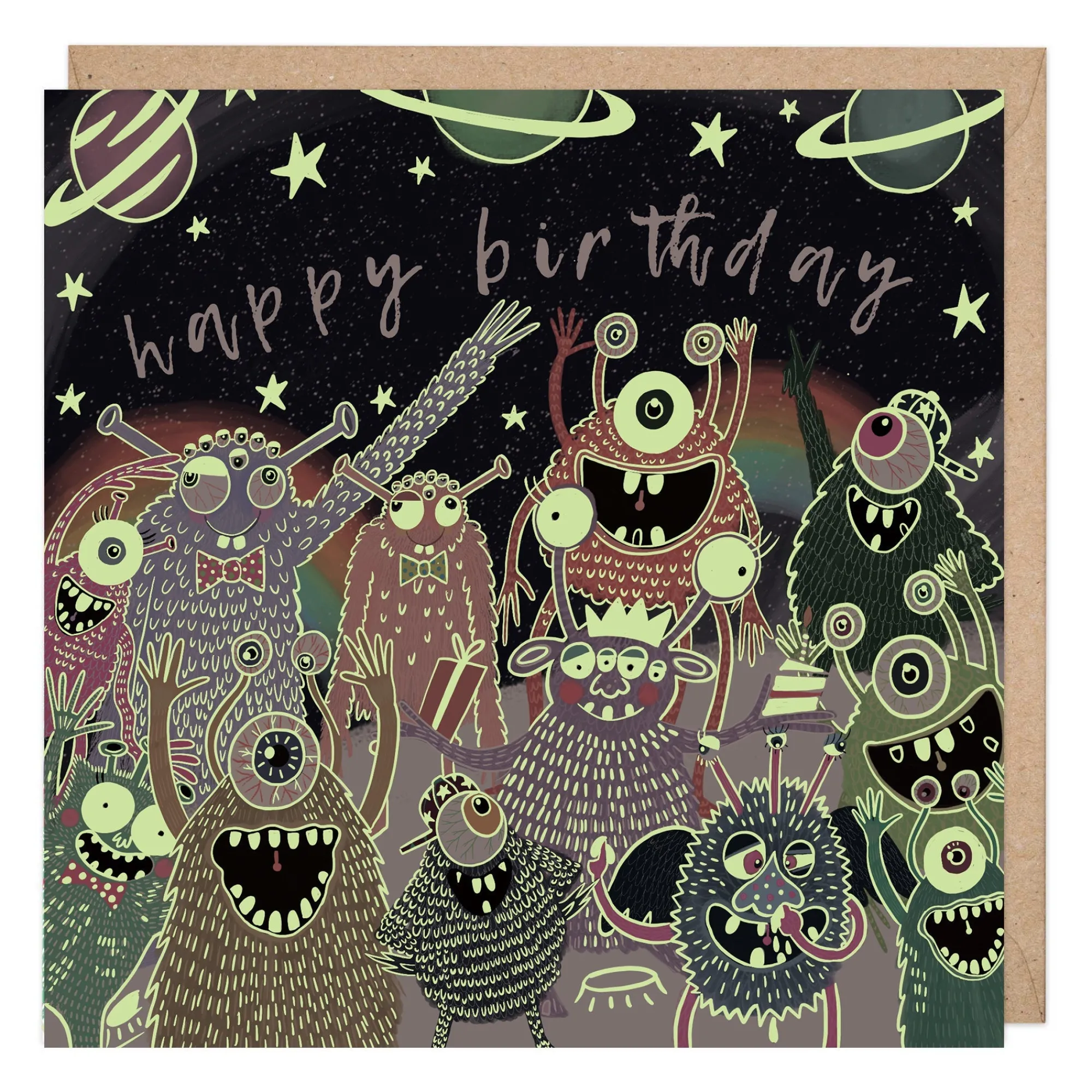 Birthday|For Children*Whistlefish Glow In The Dark Aliens Birthday Card