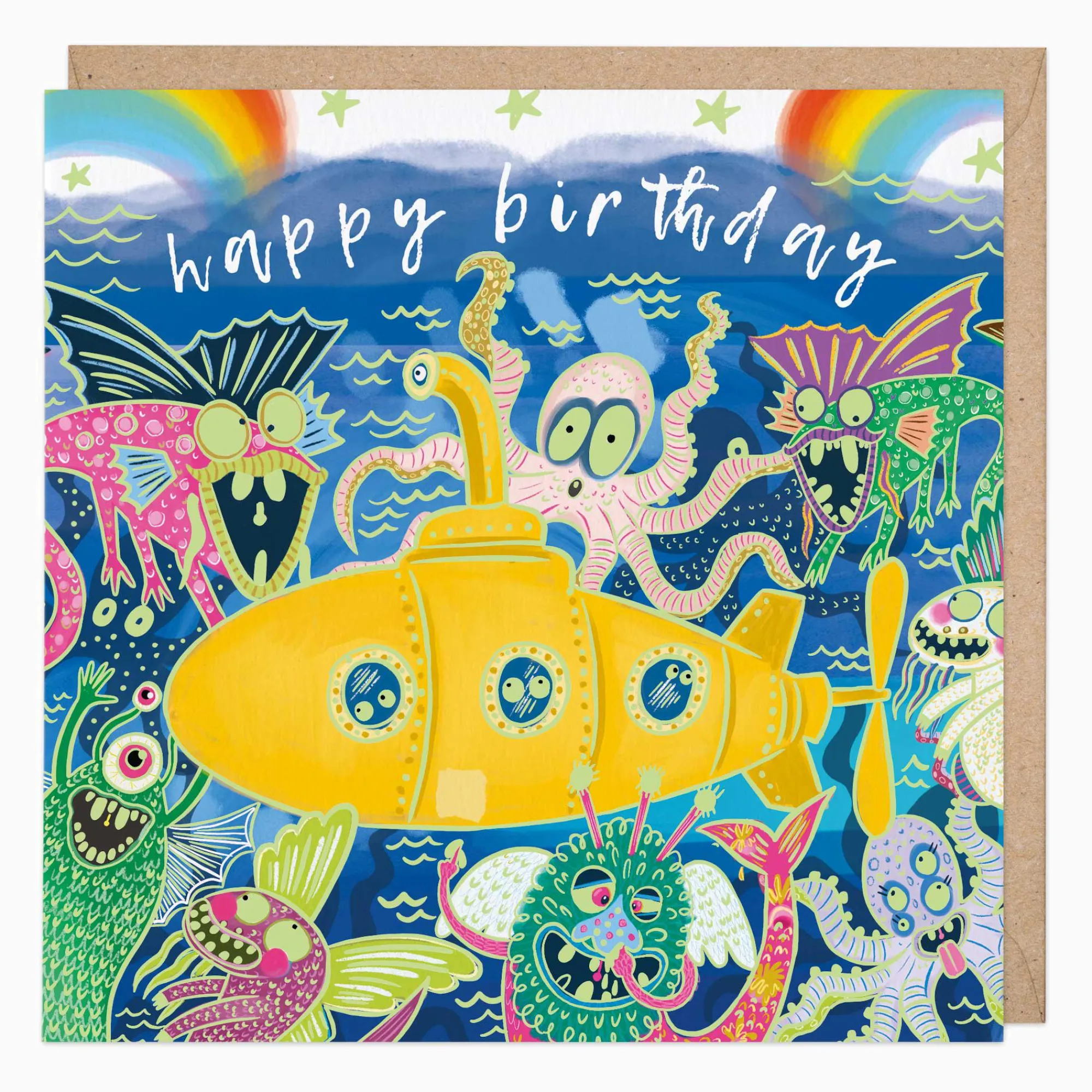 Birthday|For Children*Whistlefish Glow In The Dark Sea Monsters Birthday Card