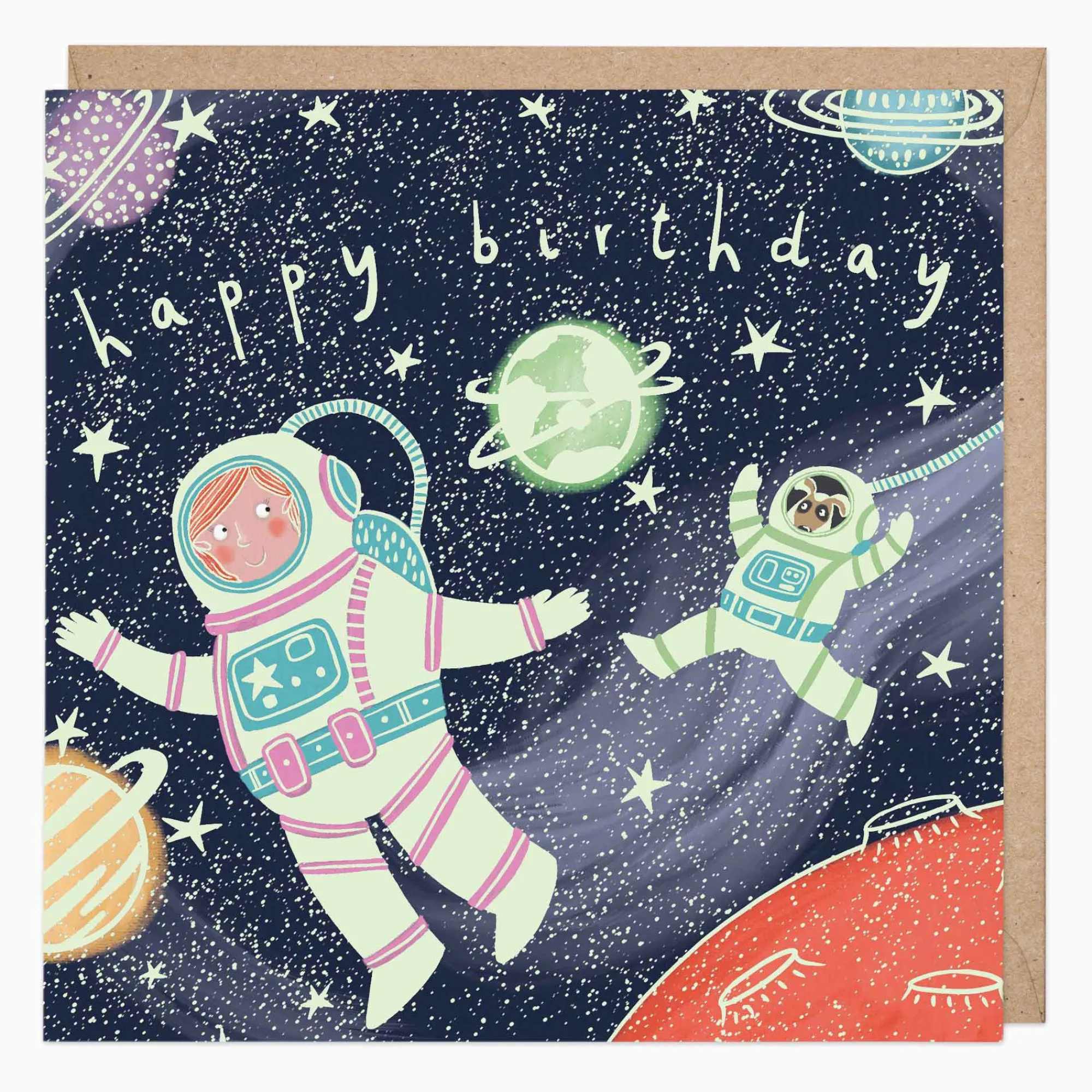 Birthday|For Children*Whistlefish Glow In The Dark Space Birthday Card
