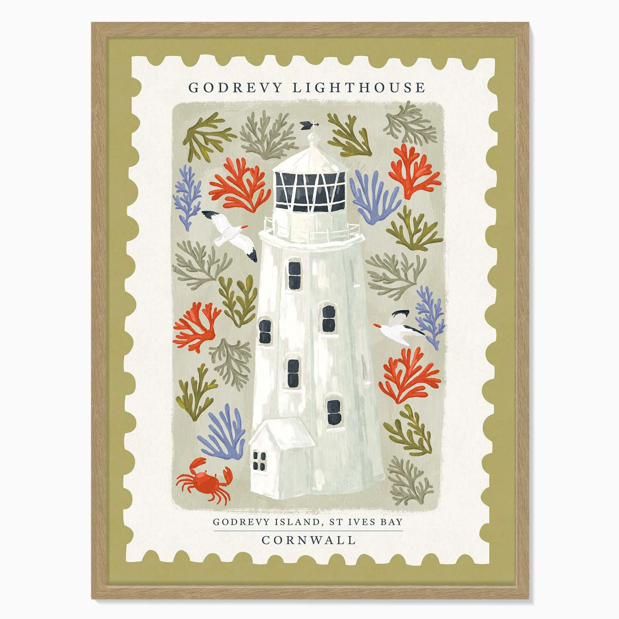 St Ives|Cornwall*Whistlefish Godrevy Stamp Large Framed Print