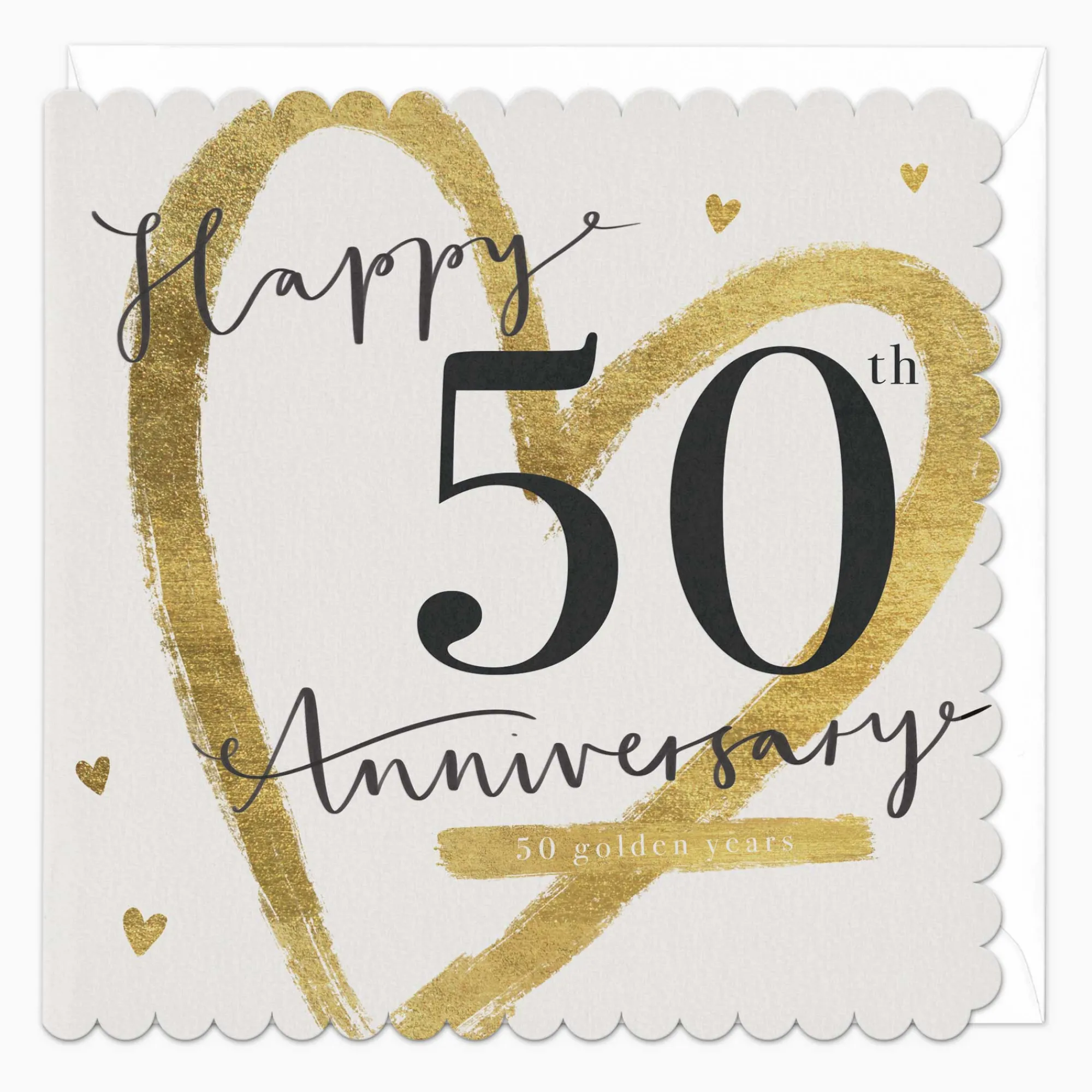 Anniversary*Whistlefish Golden 50th Anniversary Scalloped Card