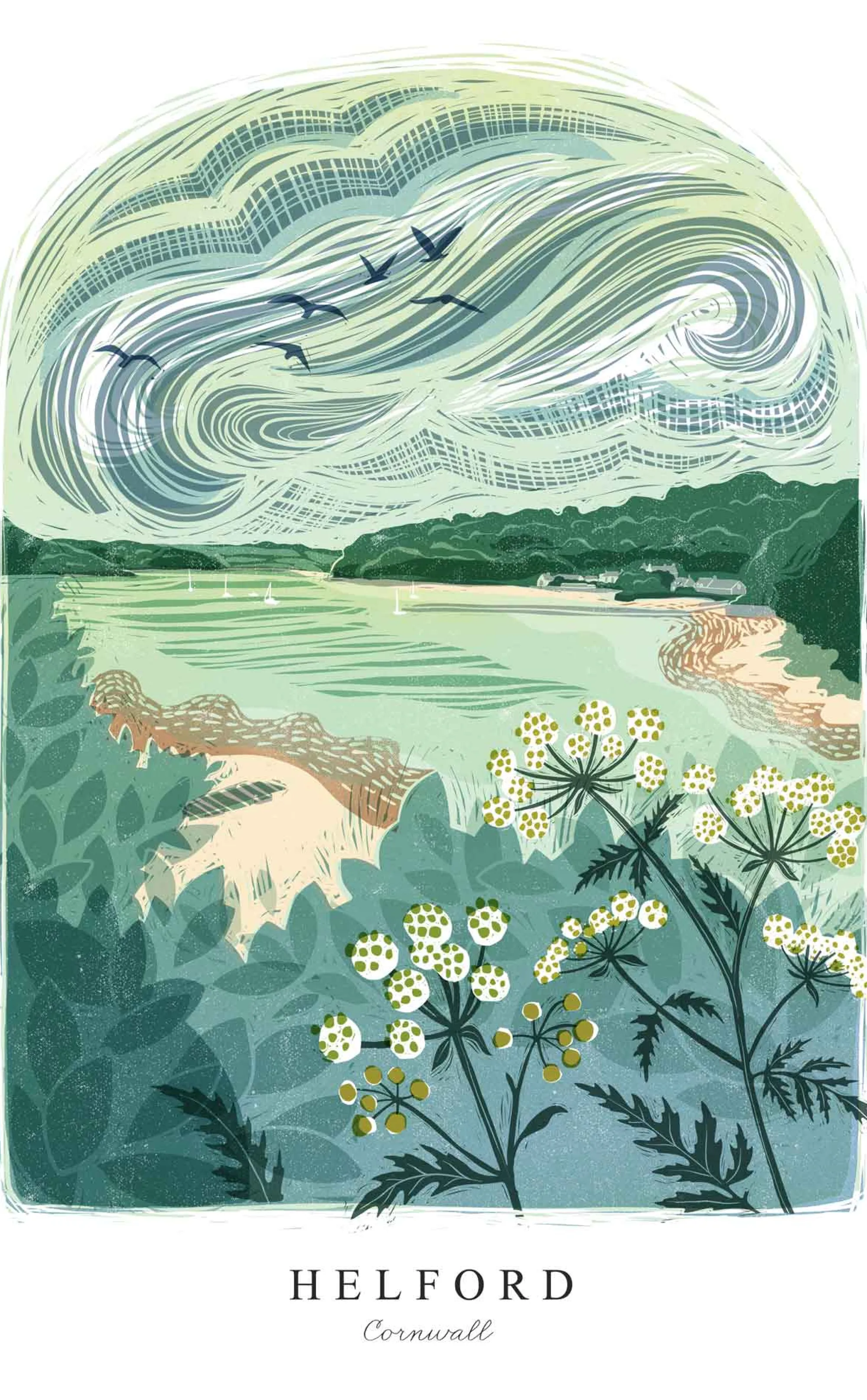 Cornwall|Floral & Flowers*Whistlefish Helford Lino Small Framed Print