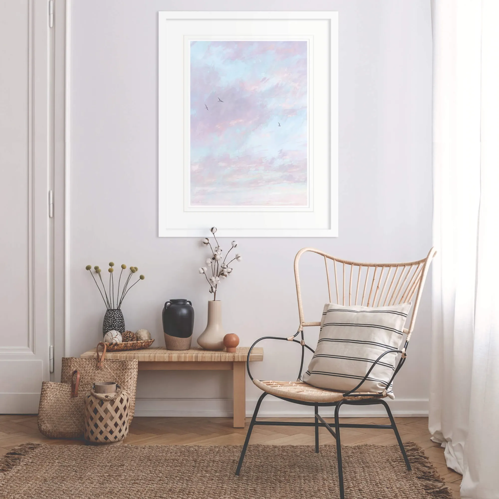 Unframed Prints*Whistlefish High Gulls, Pink Clouds Art Print