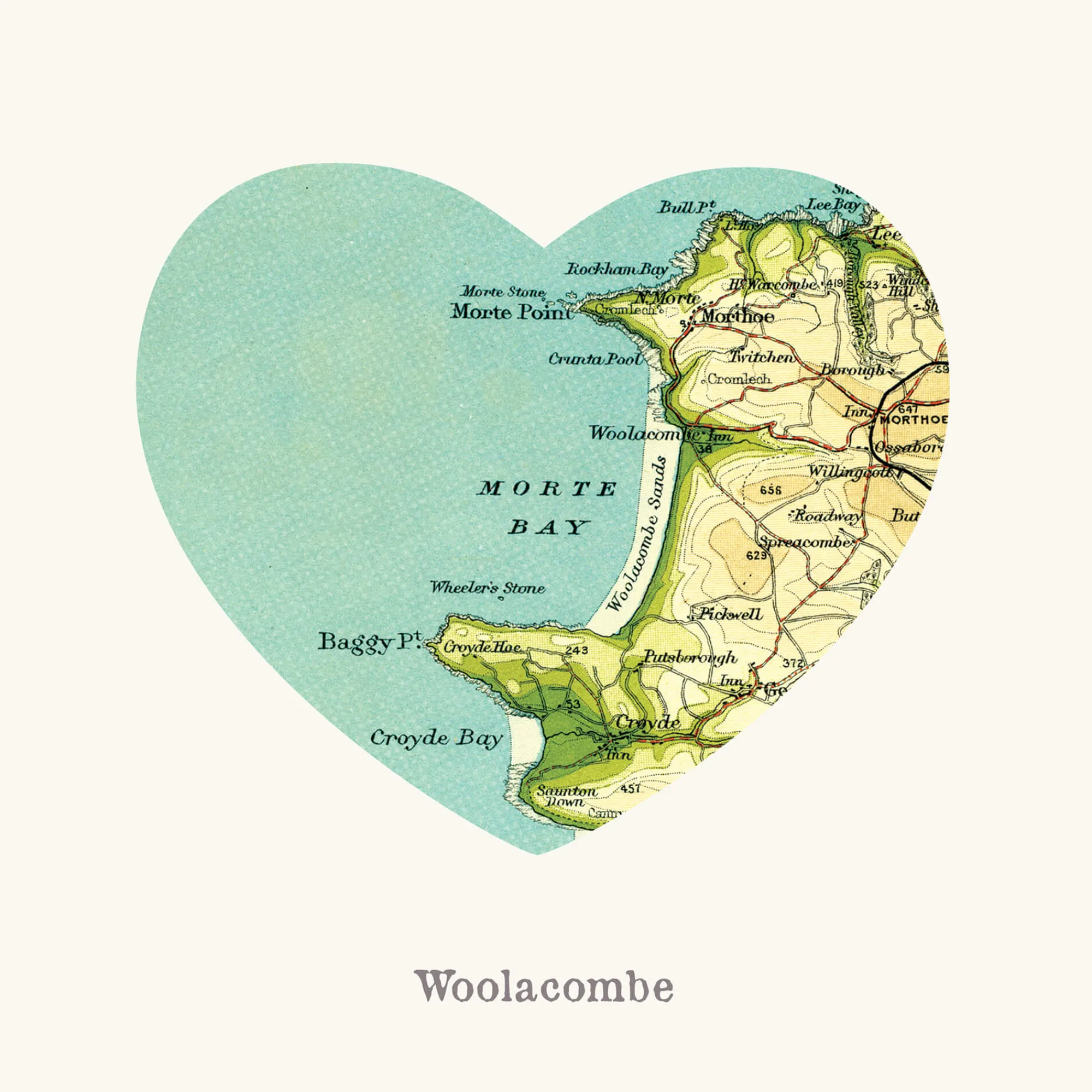Unframed Prints*Whistlefish I Love Woolacombe Art Print