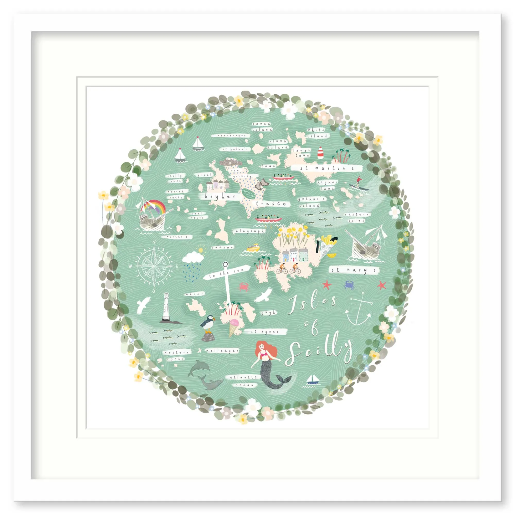 Framed Prints*Whistlefish Isles Of Scilly Map Framed Print