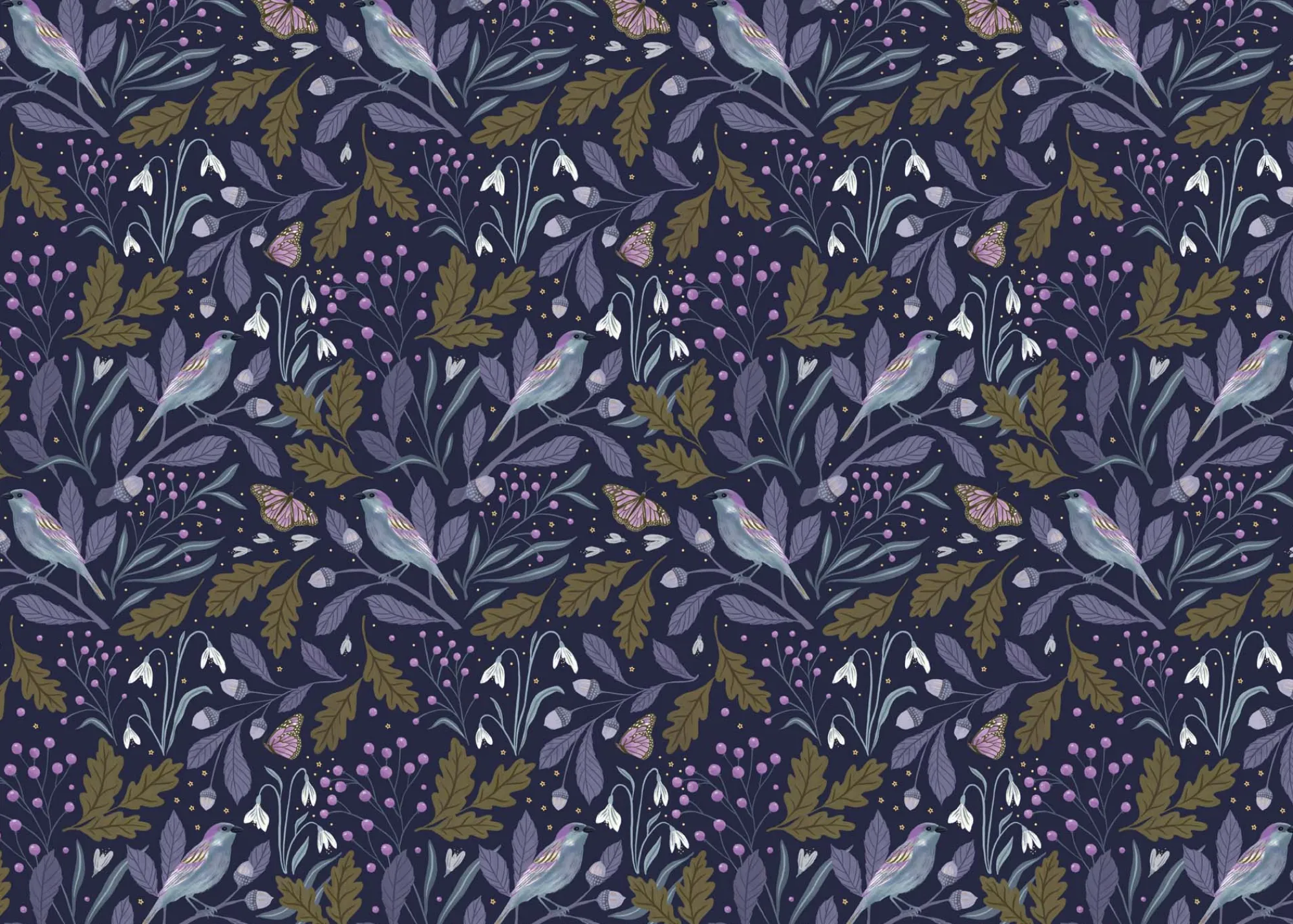 Gift Wrap|Birthday*Whistlefish Kelmscott Purple Bird Wrapping Paper