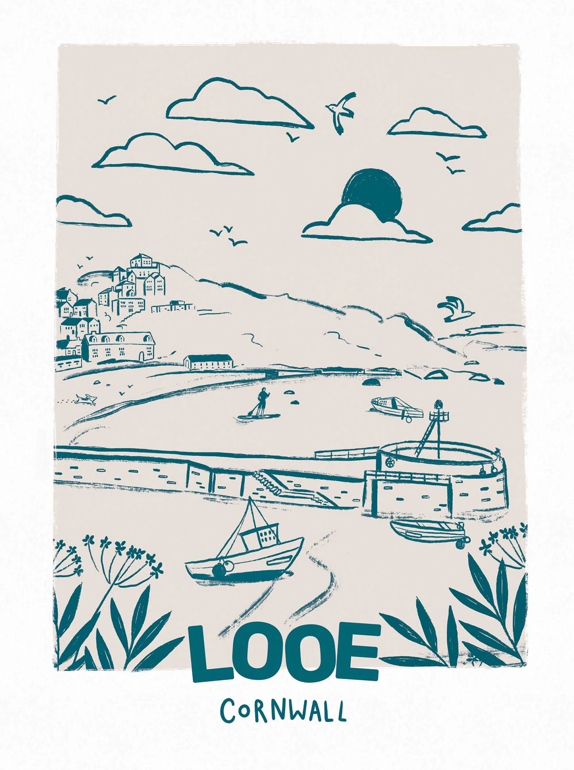 Cornwall|Tides & Towns*Whistlefish Looe Large Framed Print