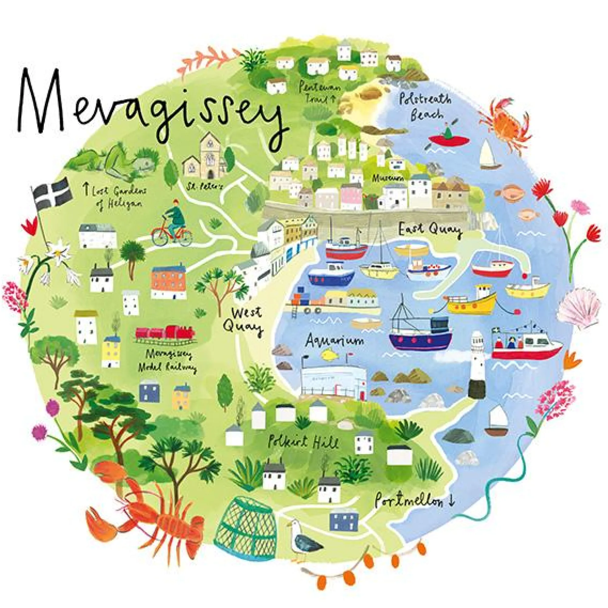 Unframed Prints*Whistlefish Mevagissey Map Art Print