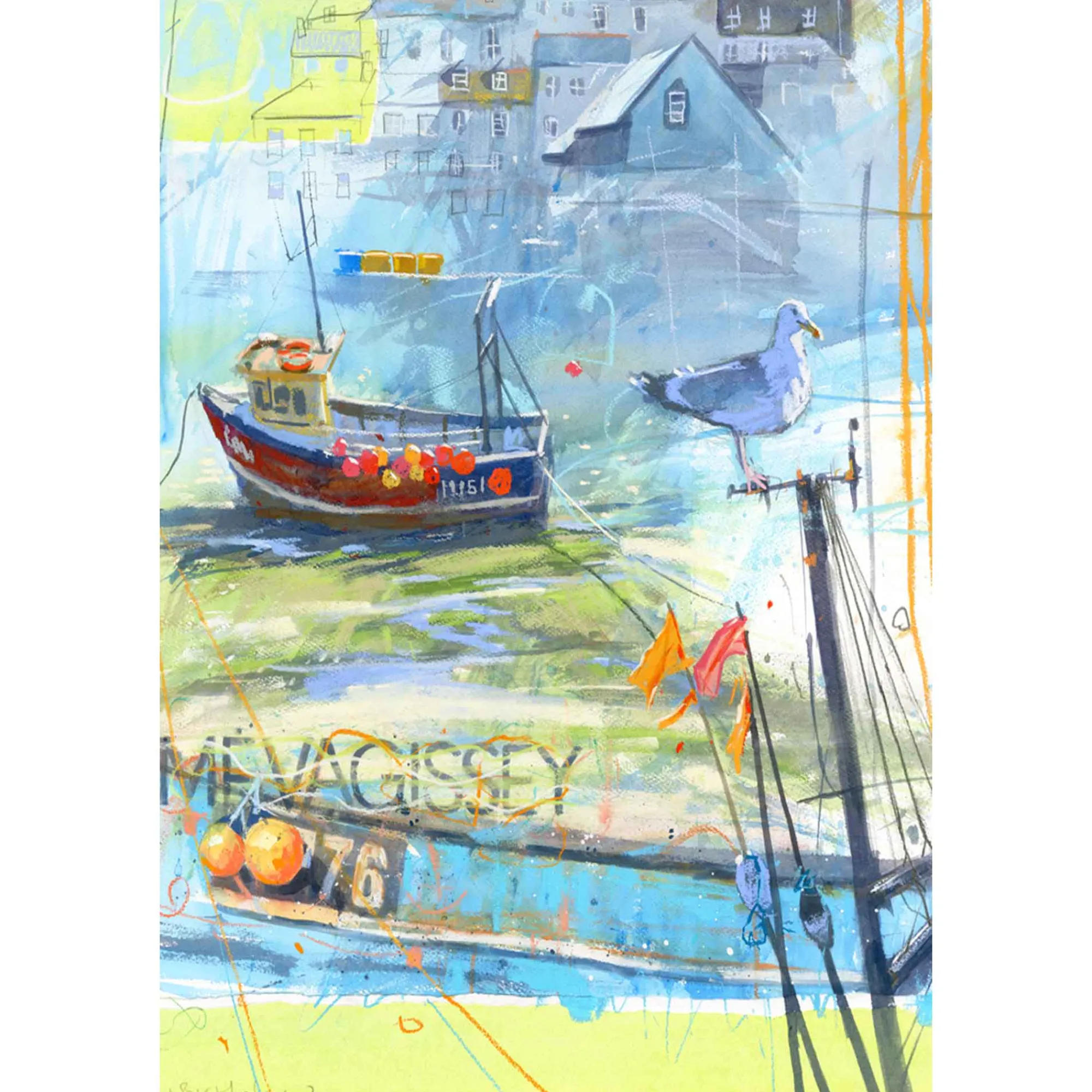 Unframed Prints*Whistlefish Mevagissey Montage Large Art Print